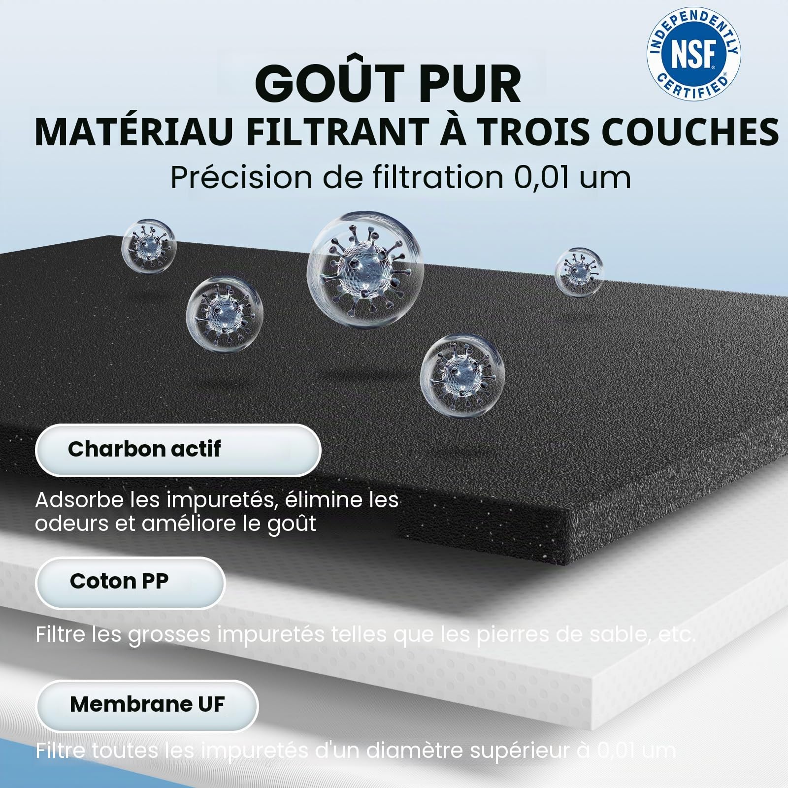 Bouteille Eau Pliable avec Filtre 650ml/1L, Filtre à Eau Portable 3 Couches, Élimine 99.9999% des Impuretés, Ultra-léger 100g, TPU Qualité Alimentaire