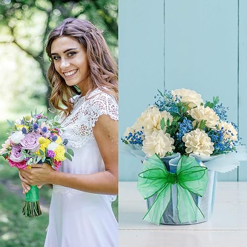 Miniatura 4 de 2 Rolls Christmas Organza Wired Sheer Ribbon Chiffon Ribbon Wide Solid Color Wired Sheer Organza for Christmas (Red, Green)