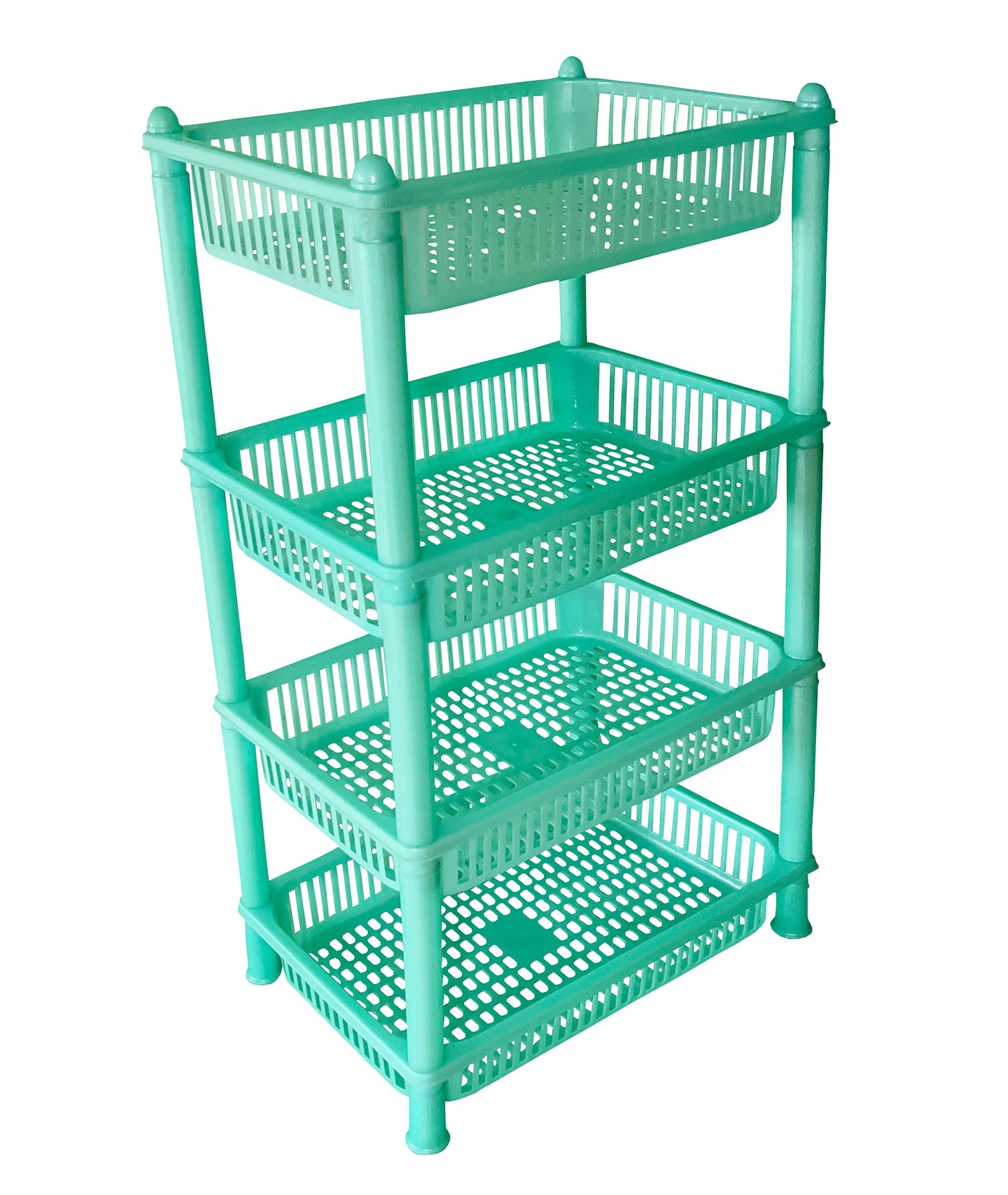 E-WARE Vegetable Basket Stand, Plastic Rack Storage for Home Office (4 Layer, Green)
