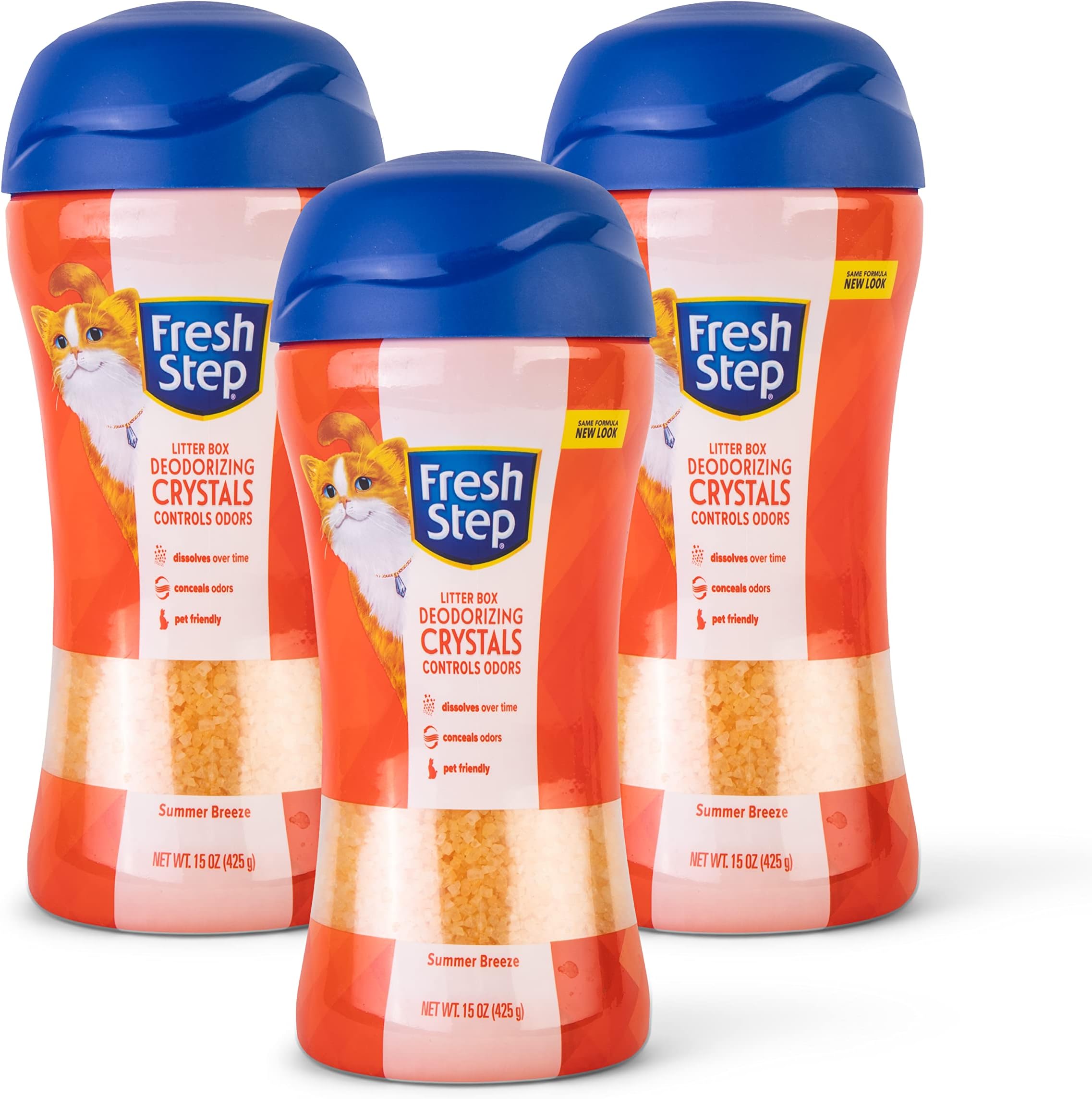 Fresh Step Cat Litter Crystals In Summer Breeze Scent | Cat Litter Box Deodorizer | Combats Cat Odors and Neutralizes Smells to Keep Your Home Clean, 15 Ounces - 3 Pack (Packaging May Vary)