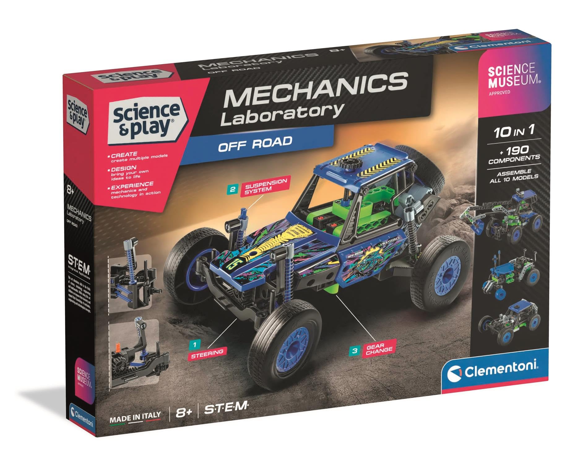 Clementoni- Off-Road Vehicle Builder Set: Includes Interchangable Parts & Realistic Features (8+ Years)