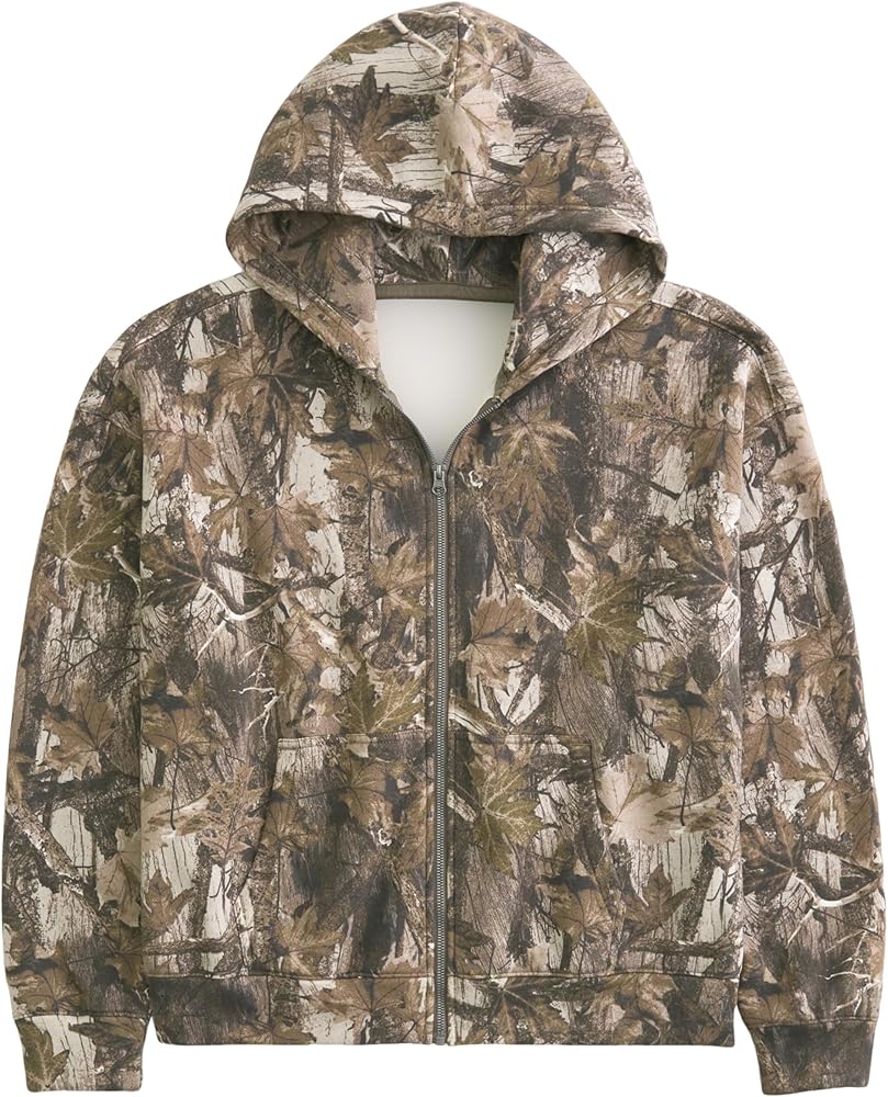 MISSACTIVER Camo Zip Up Hoodie Women Men Maple Leaf Print