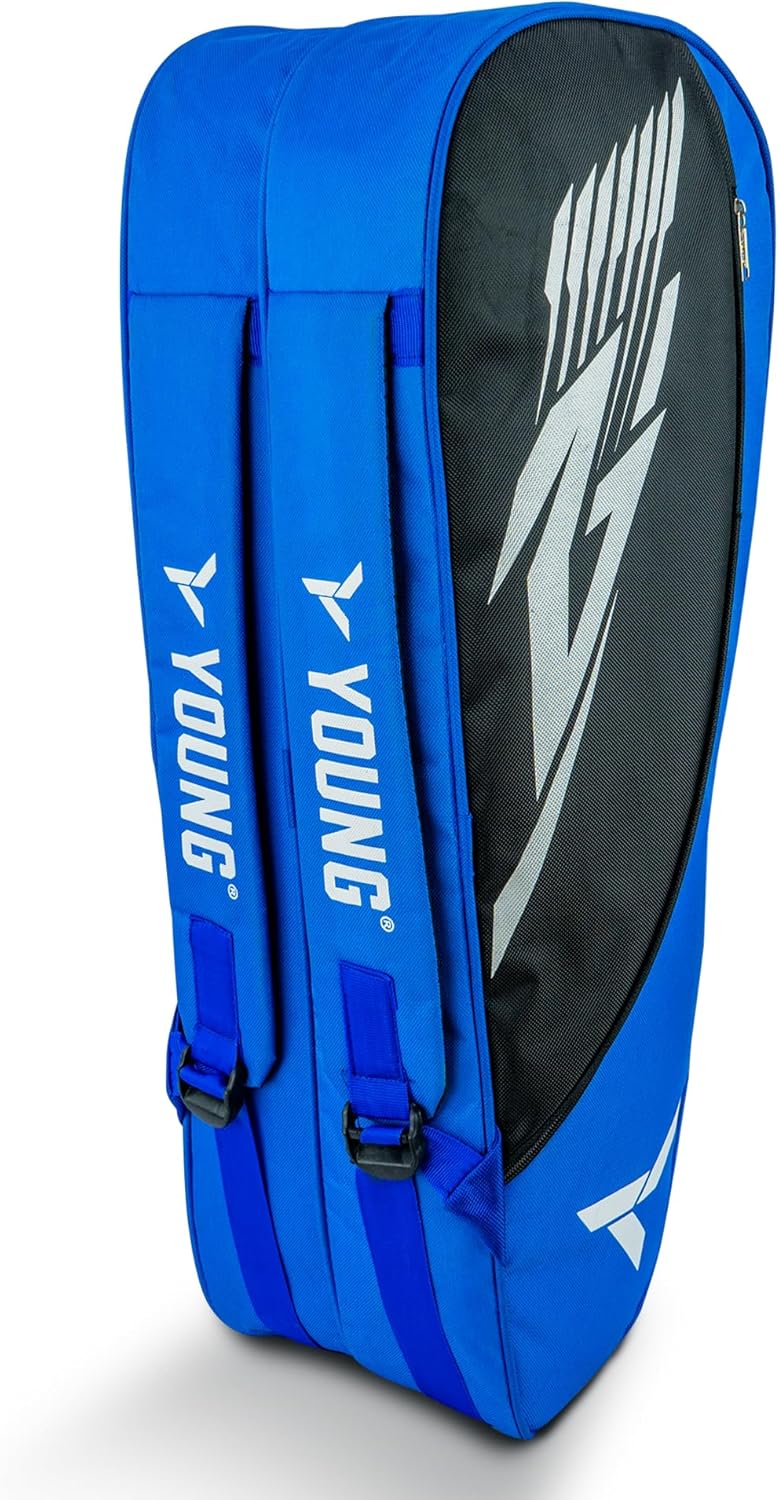 YOUNG R2 Kitbag Double Zipper | Durable Polyester | Side Pouch | Backpack Type Badminton Kitbag (Blue Black)