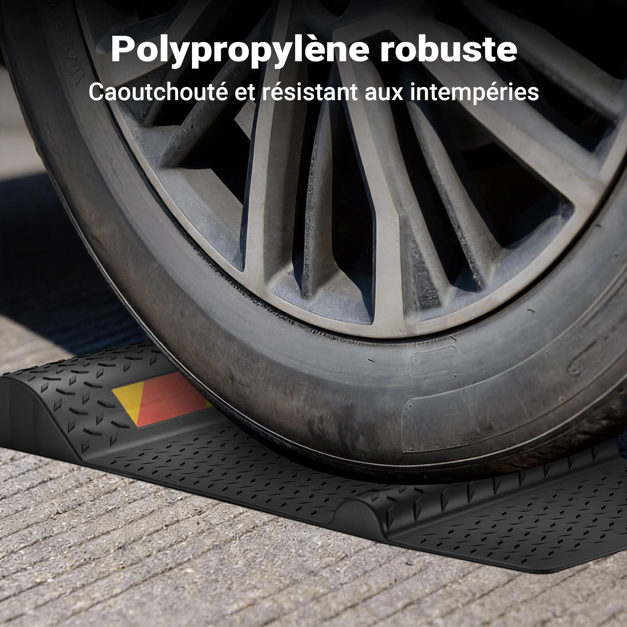 Wiltec Lot 2x Butoir de voiture – 528 x 250 x 52 mm – Auto-adhésif – Tapis de parking comme Aide au stationnement Seuil de freinage Auto Garage Véhicule