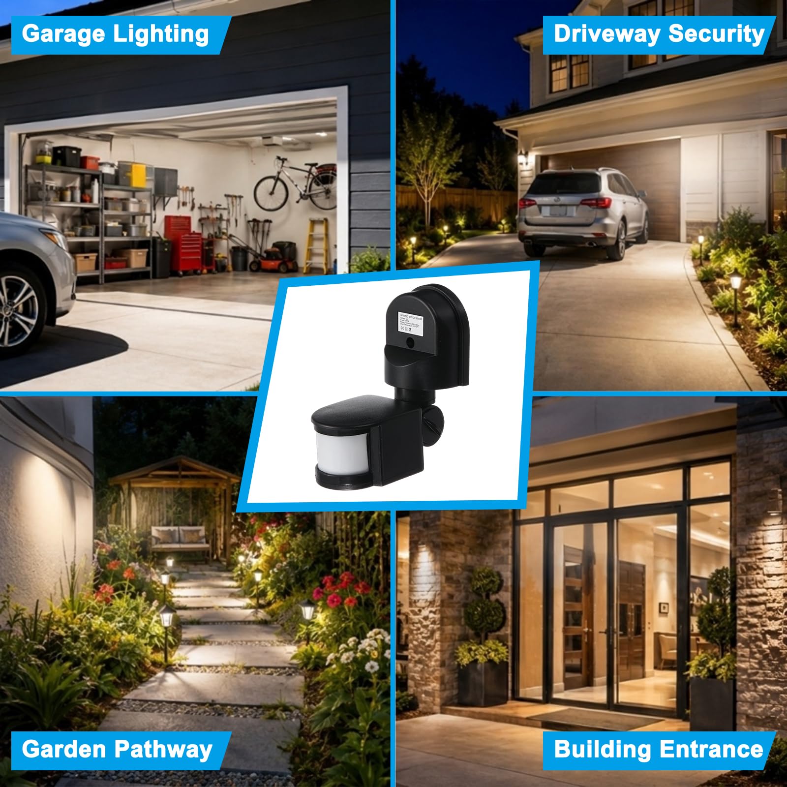 Sensor de movimiento para exteriores, 4 piezas de repuesto infrarrojo PIR detector de movimiento DC24V 180° sensibilidad ajustable 10S-7min temporizador de retardo para iluminación LED de