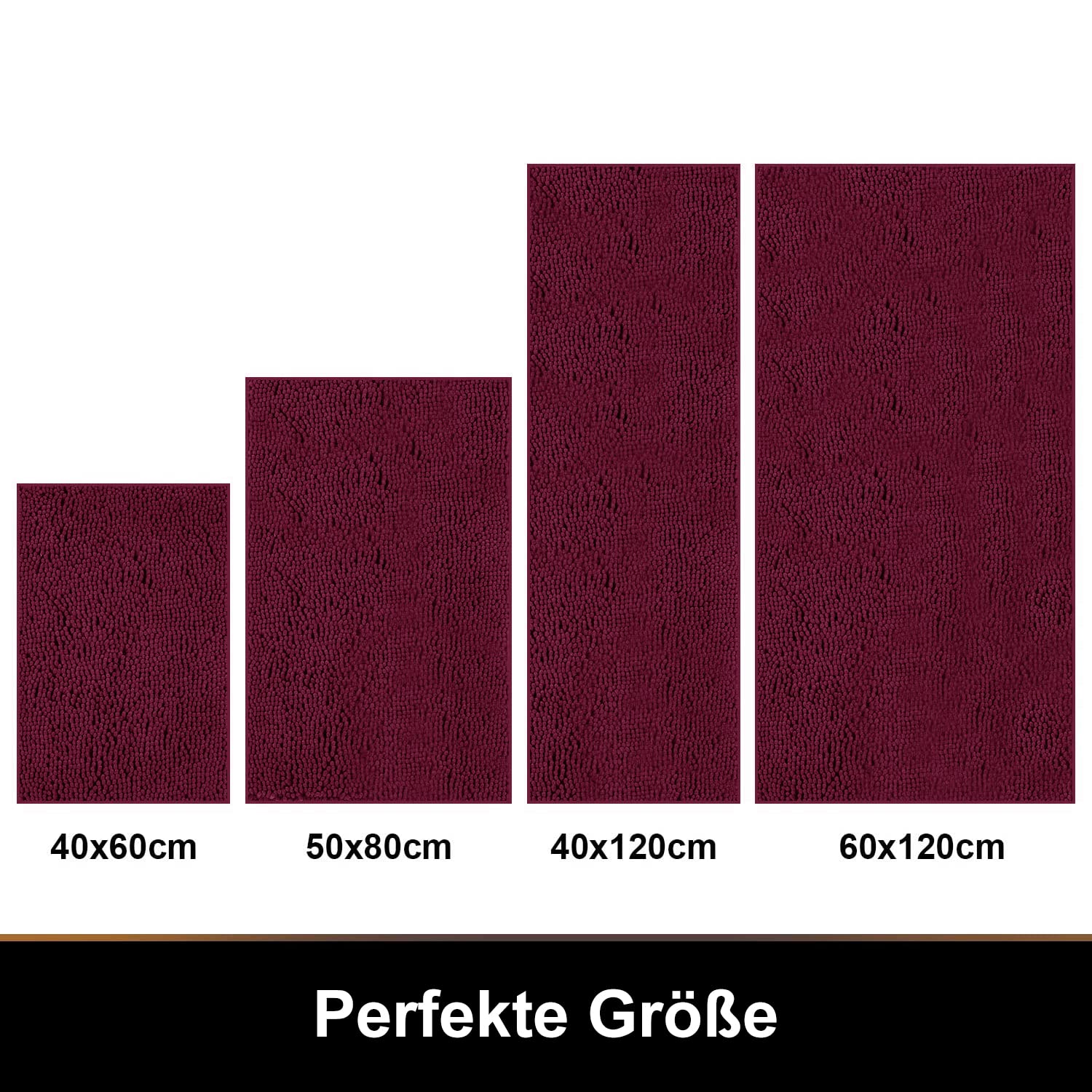 Homaxy Alfombrilla de baño antideslizante de chenilla, alfombra de baño de microfibra, alfombra de baño absorbente, pelo alto, 60 x 120 cm, color rojo vino