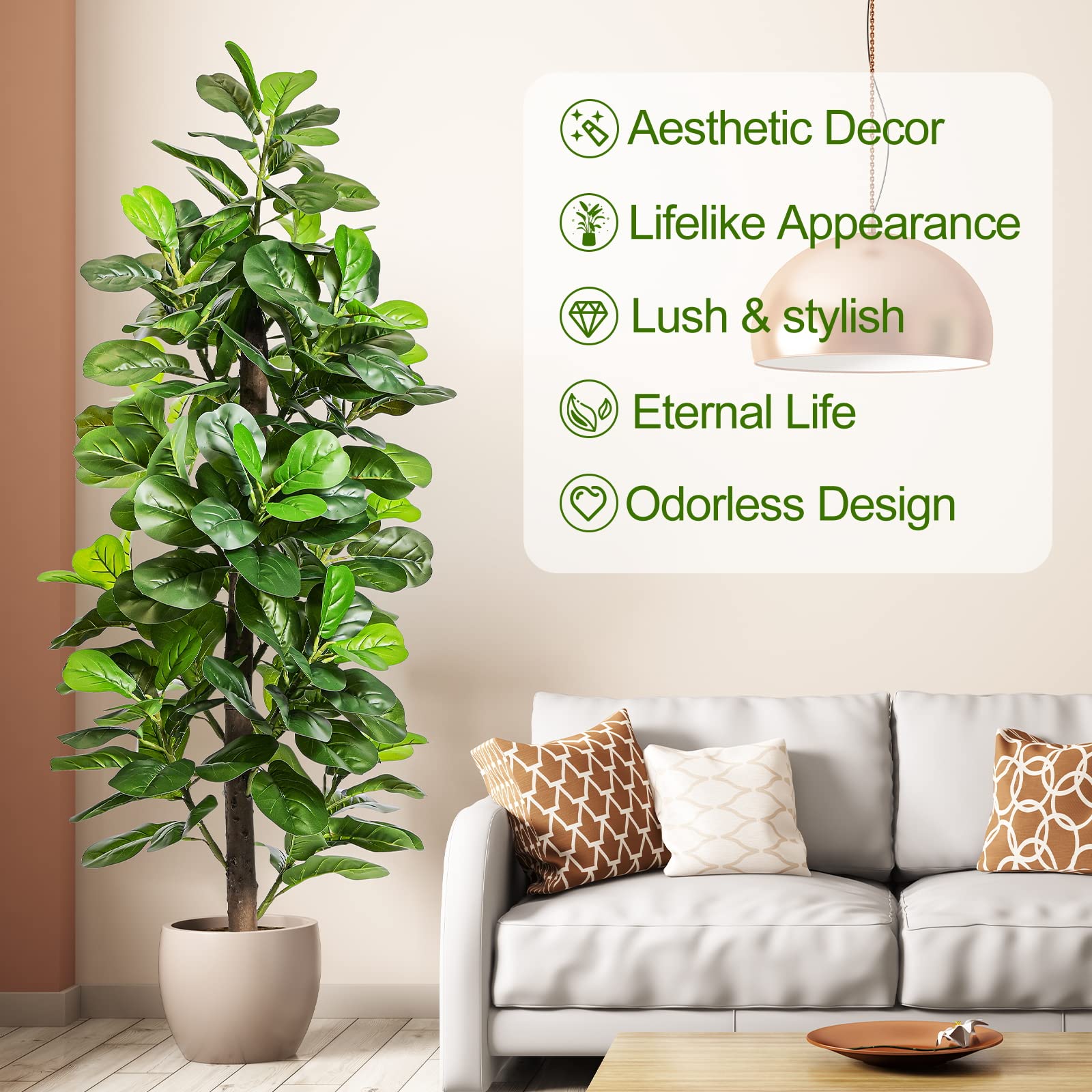 Keeplush Faux Fiddle Leaf Fig Tree 6ft Tall Indoor Fake Tree in Pot with 154 Leaves Artificial Ficus Lyrata House Plant for Indoor Home Office Bedroom Living Room Decor Perfect Housewarming Gift