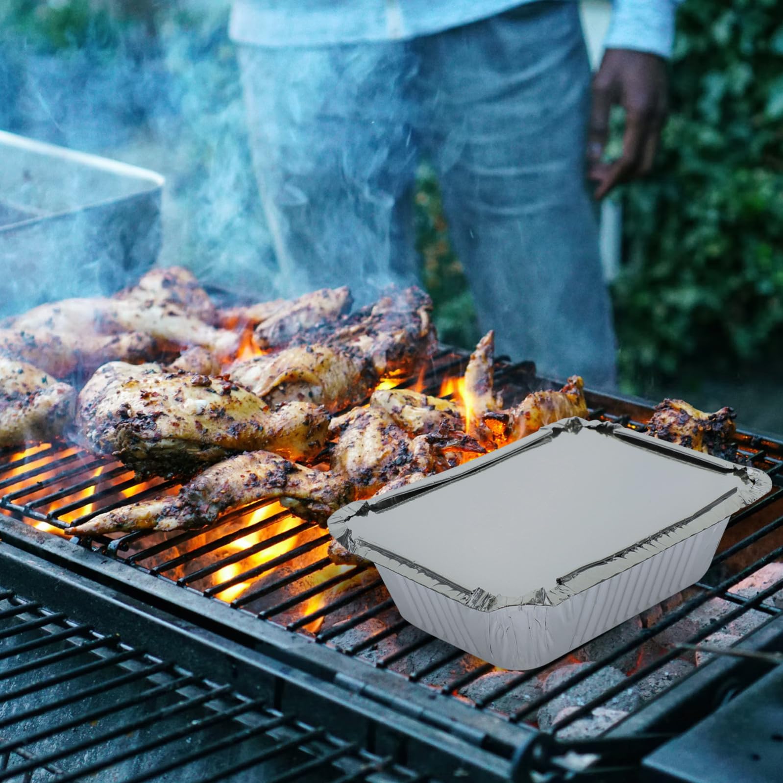 STOBAZA Contenitori Alimentari in Alluminio Multiuso per Barbecue e Picnic, 125 Pezzi, Resistenti al Forno, Scatole Rettangolari in Foglio di Alluminio Argento