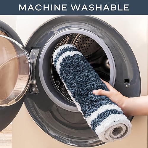 Miniatura 4 de Ashler - Juego de 2 tapetes de baño rectangulares color azul oscuro, lavables a máquina, de secado rápido, suaves y peludos, antideslizantes para