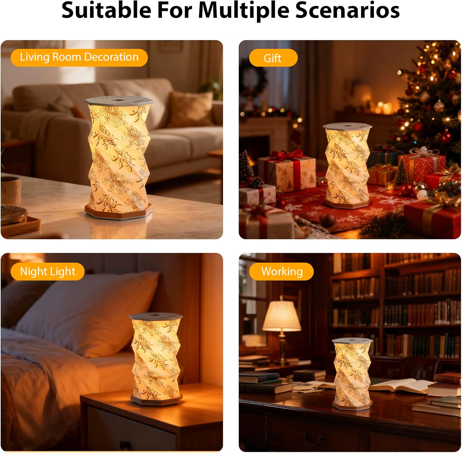 Birthday Flower Folding Rotating Lamp - November Chrysanthemum, Rechargeable Folding Paper Light, Elegant Gift Box – Ideal Anniversary, Birthday Gift for Women, Mom, Sister, Grandma-White