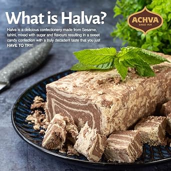 Achva Halva Marble - Authentic and Delicious Halvah Halwa - Natural Source of Protein - Vegan & Kosher Healthy Snacks - Halvas 2-Pack (450g per Tub)