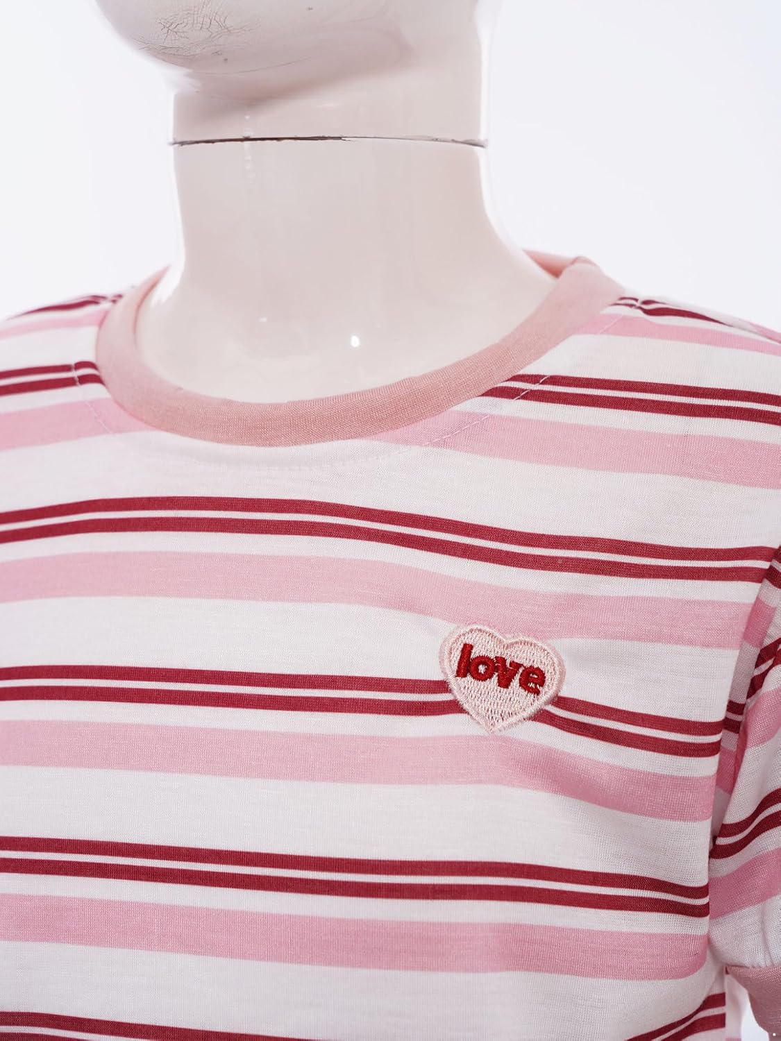 Girls Boys Heart Embroidery Striped Summer Shirts Kids Round Neck Short Sleeve T-Shirts Casual Tee Blouses