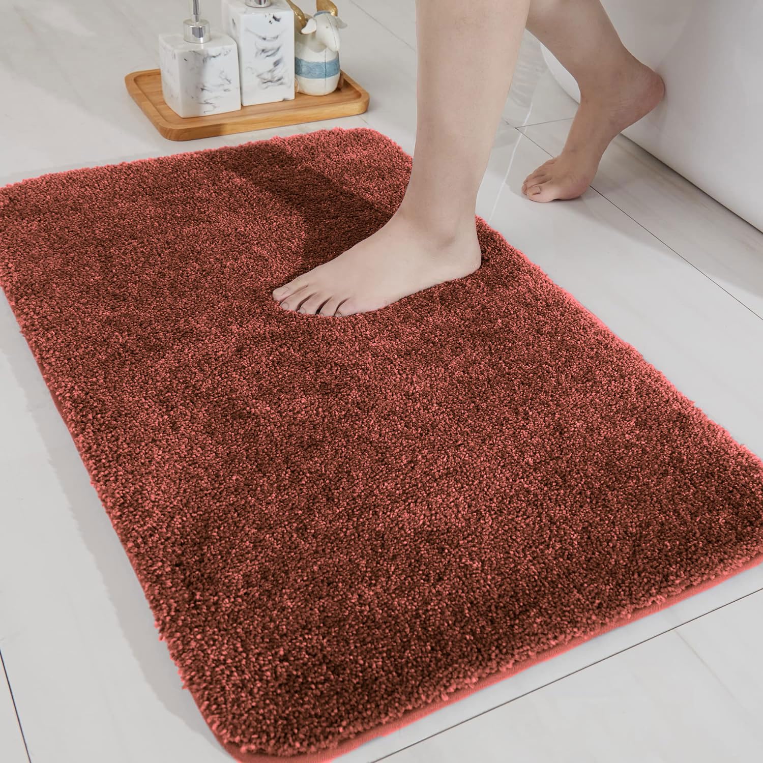 Flooring India Co Newman Bath Mat 2500 GSM Super Soft Microfiber Anti Skid Slip Water Absorbent Bathroom Mats for Bedroom, Home, Door (40X60 CM, Rust)