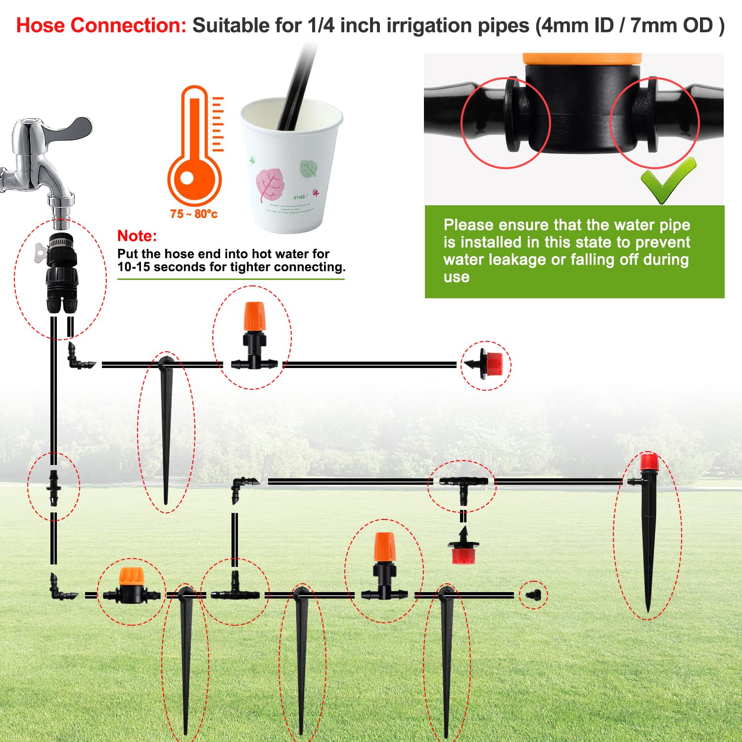 VooGenzek 202 PCS 4/6 mm Irrigation System Kit, 25m Irrigation Hose, DIY Auto Drip Irrigation Kit - Image 4