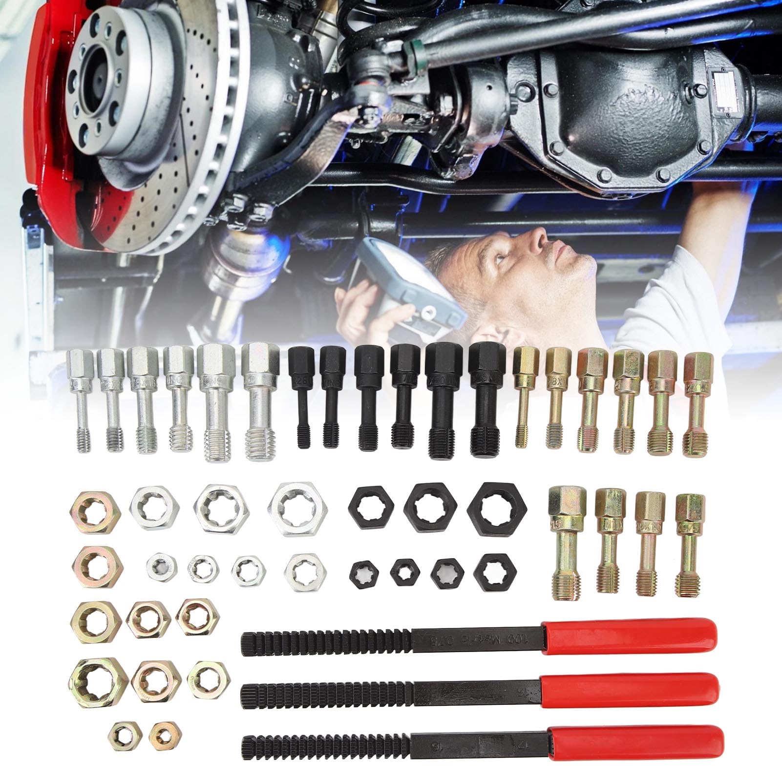 49PCS Set di Strumenti Per La Riparazione della Filettatura Restauratore di Perni Metrici, Kit di Cacciafiletti Per Meccanici Automobilistici, Restauratore di Precisione in Acciaio