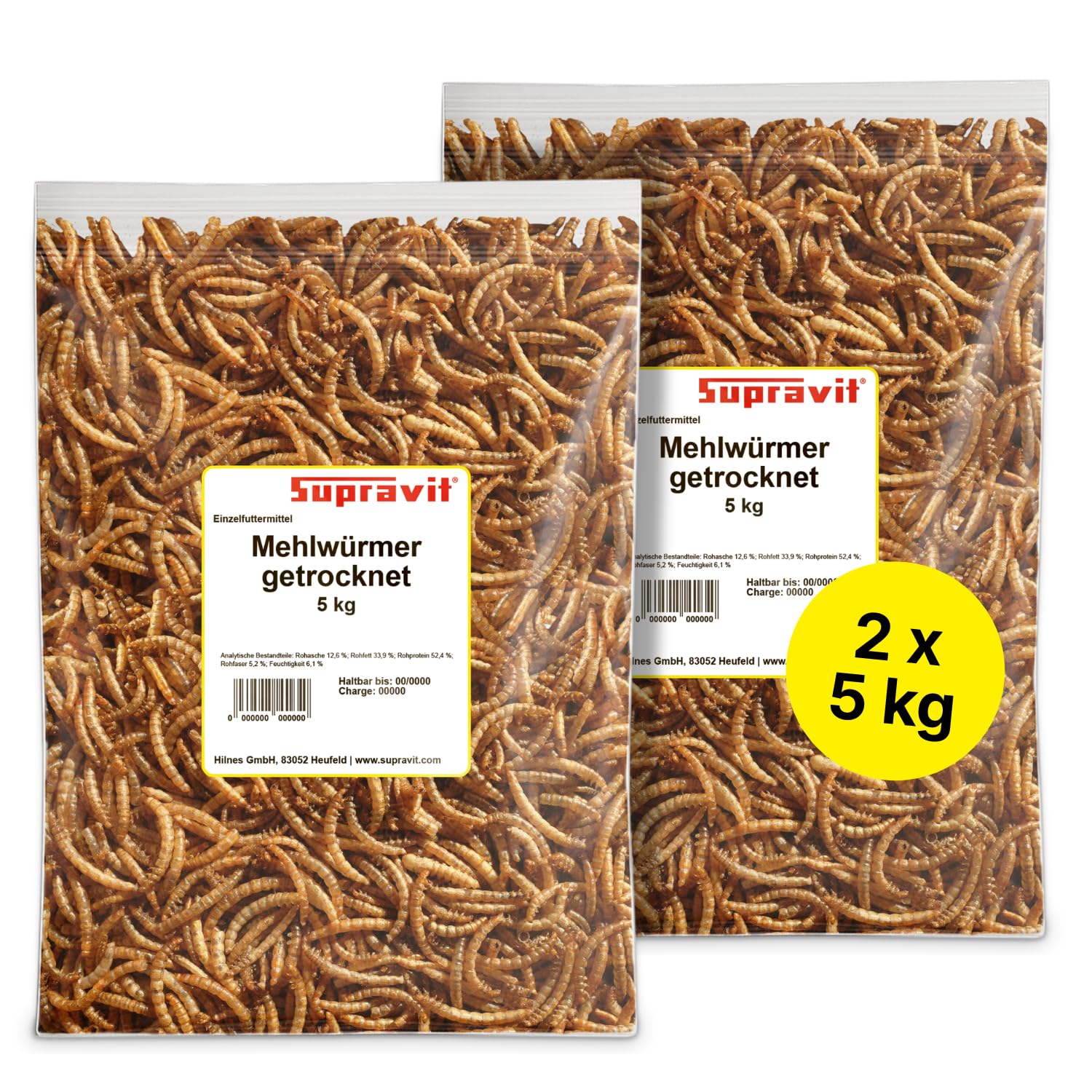 Supravit Mehlwürmer getrocknet 10kg (entspricht 65 Liter) | getrocknete Mehlwürmer für Wildvögel, Igel, Nager & Reptilien als Vogelfutter & Igelfutter…