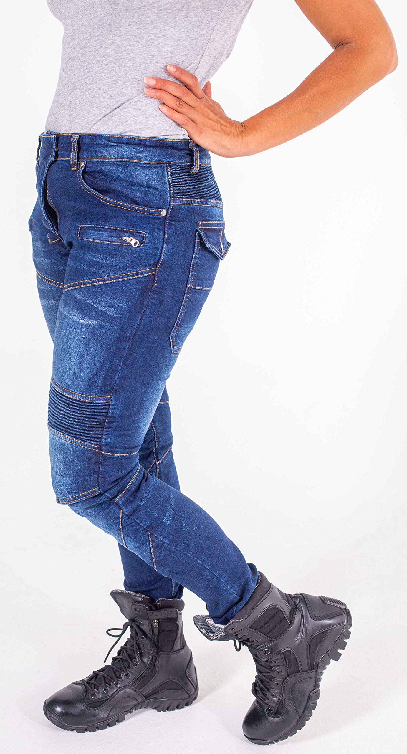 Fashio Womens Motorcycle Riding Armor Jeans Biker Motocross Motorbike Racing Hip Leg Protection Pants Blue W32-L29