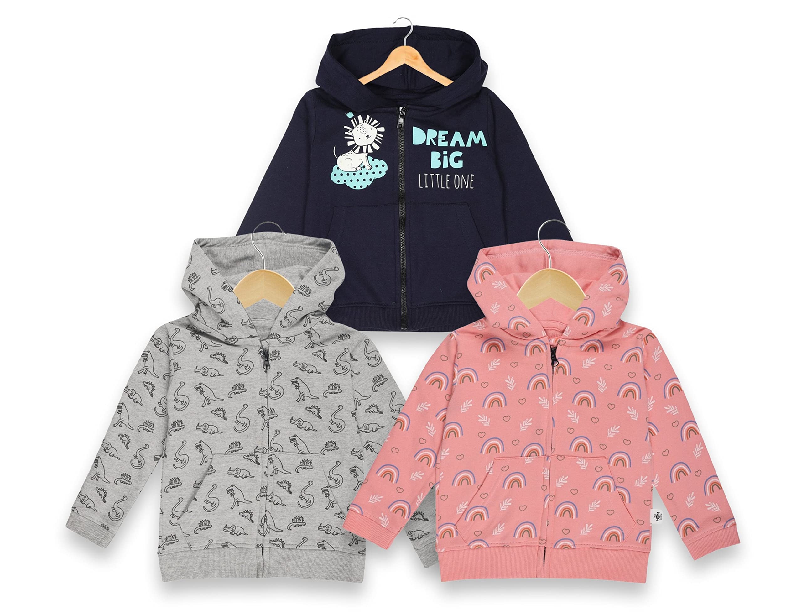 The Mom Store Winter Jackets for Kids Combo of 3 | Cute Sweatshirt and Cool Hoodies for Baby Boy and Baby Girls | Cotton | with Zippers | Hoodie Cap |