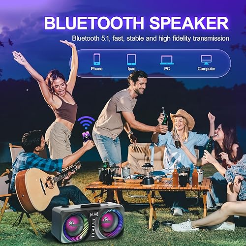 Miniatura 2 de Máquina de karaoke para niños y adultos, altavoz Bluetooth portátil con 2 micrófonos inalámbricos UHF, sistema PA con ajuste de graveseco, 9 modos