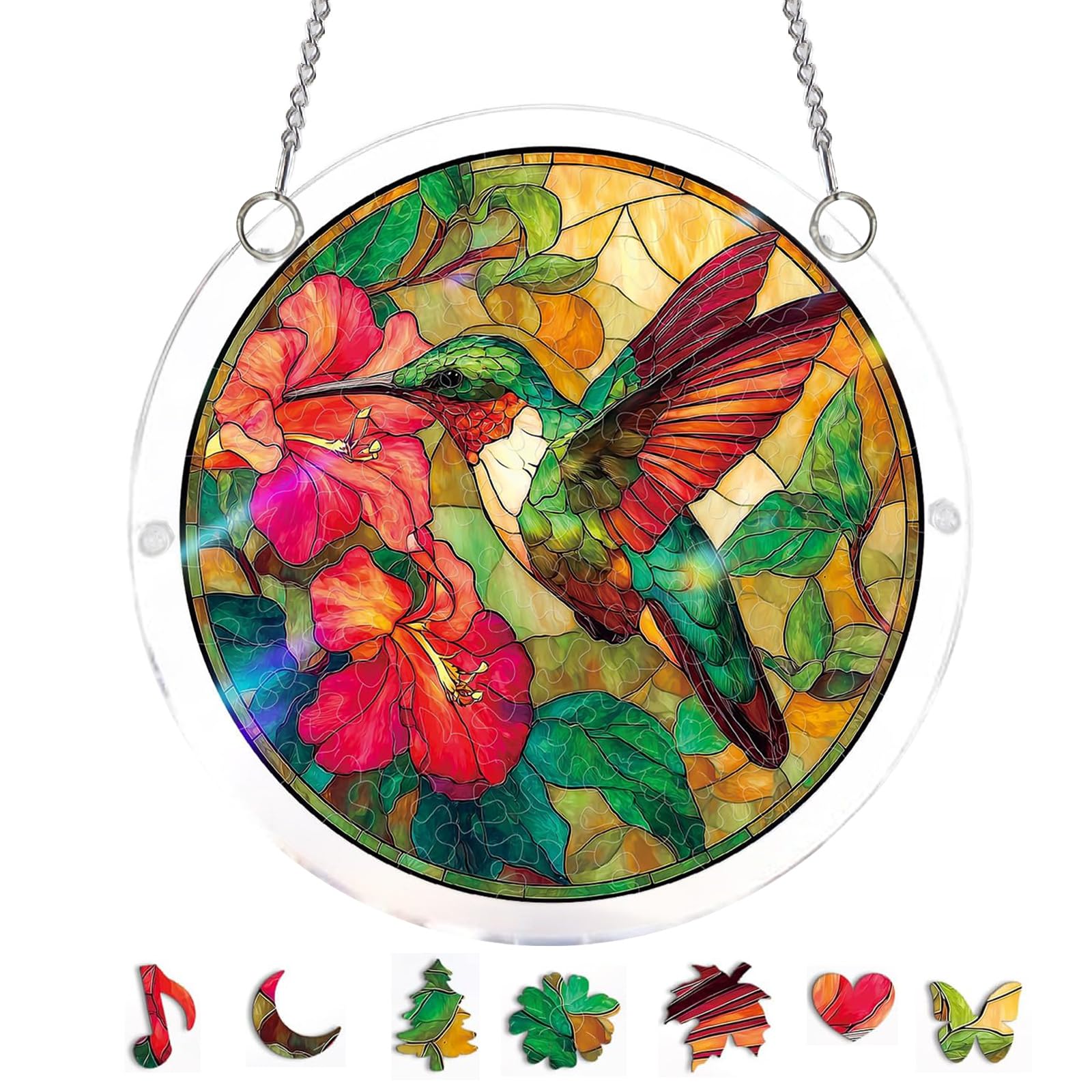 Acrylic Jigsaw Puzzle Suncatcher, 22cm Acrylic Puzzles Suncatcher Window Hanging, Jigsaw Puzzle for Doors Garden, Mother's Day Christmas Birthday Gifts for Women Men (D)