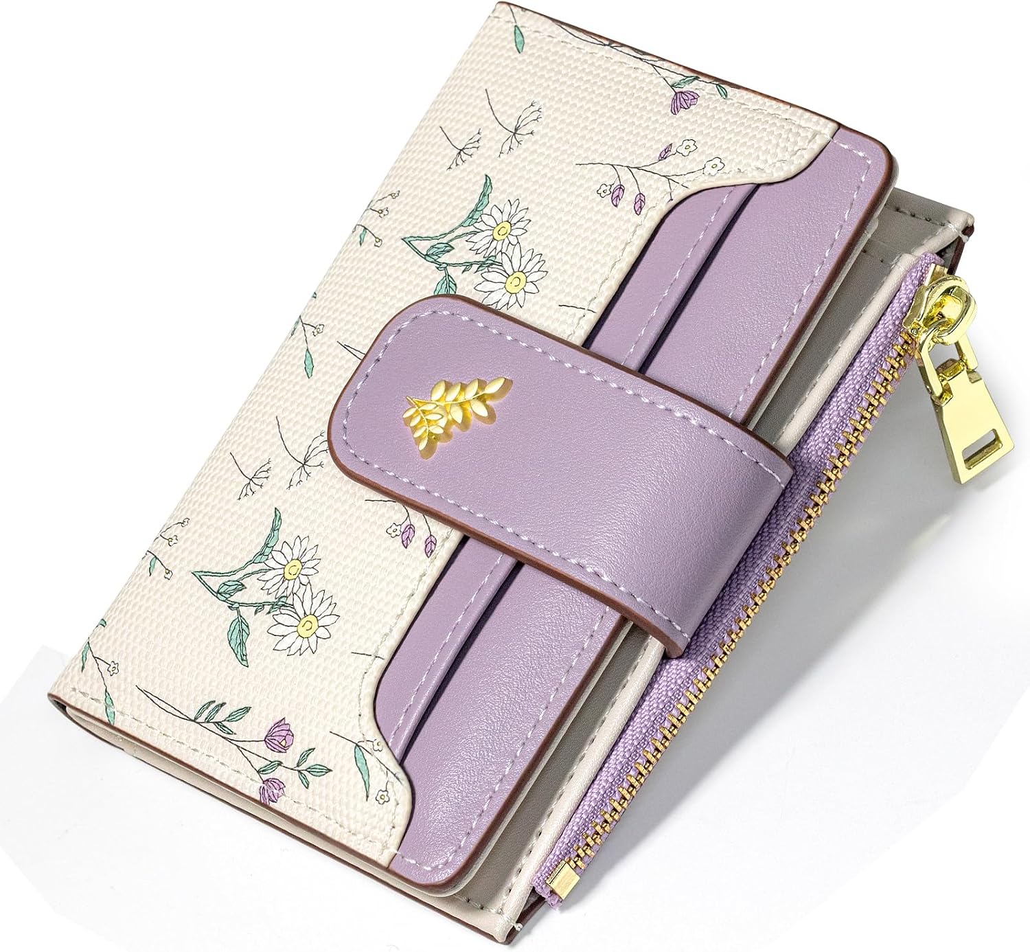 YINHEXI Women’s Wallet, Compact and Small Bifold PU Leather Card Holder, Mini Purse with Coin Pocket for Ladies, Girls (Floral Blue)
