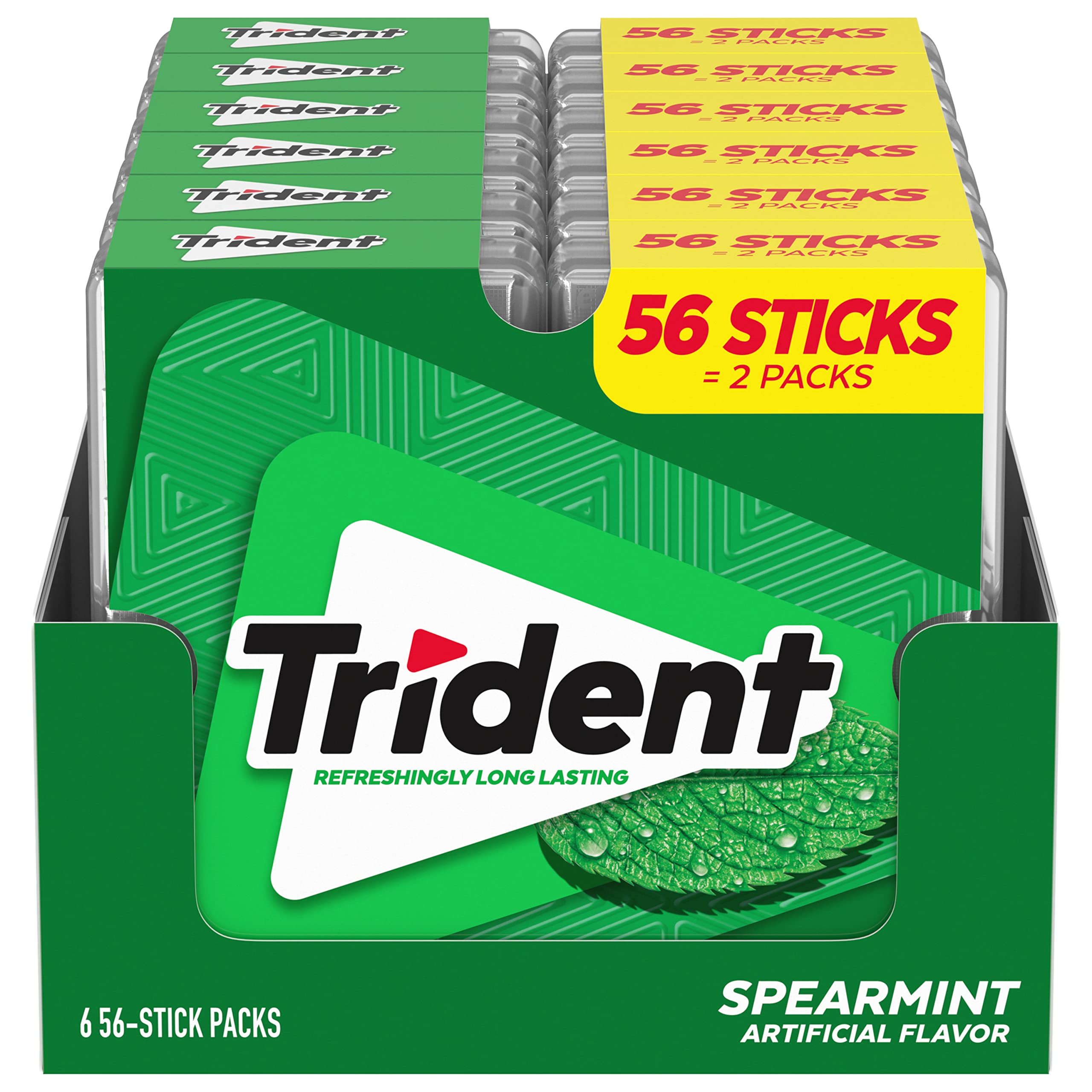 Trident Spearmint Sugar Free Gum, 12 Pocket Packs of 28 Pieces (336 Pieces Total)