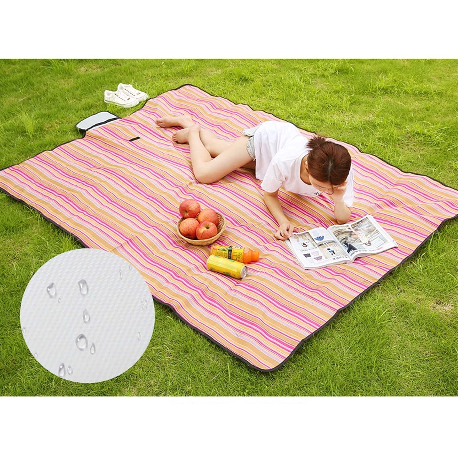 Tapis de Pique Nique, 150x200 CM Couverture Pique Niques Imperméable, Natte de Plage Nappe Picnic pour Extérieur Voyages Parc Jardin (Color : Green Stripe)
