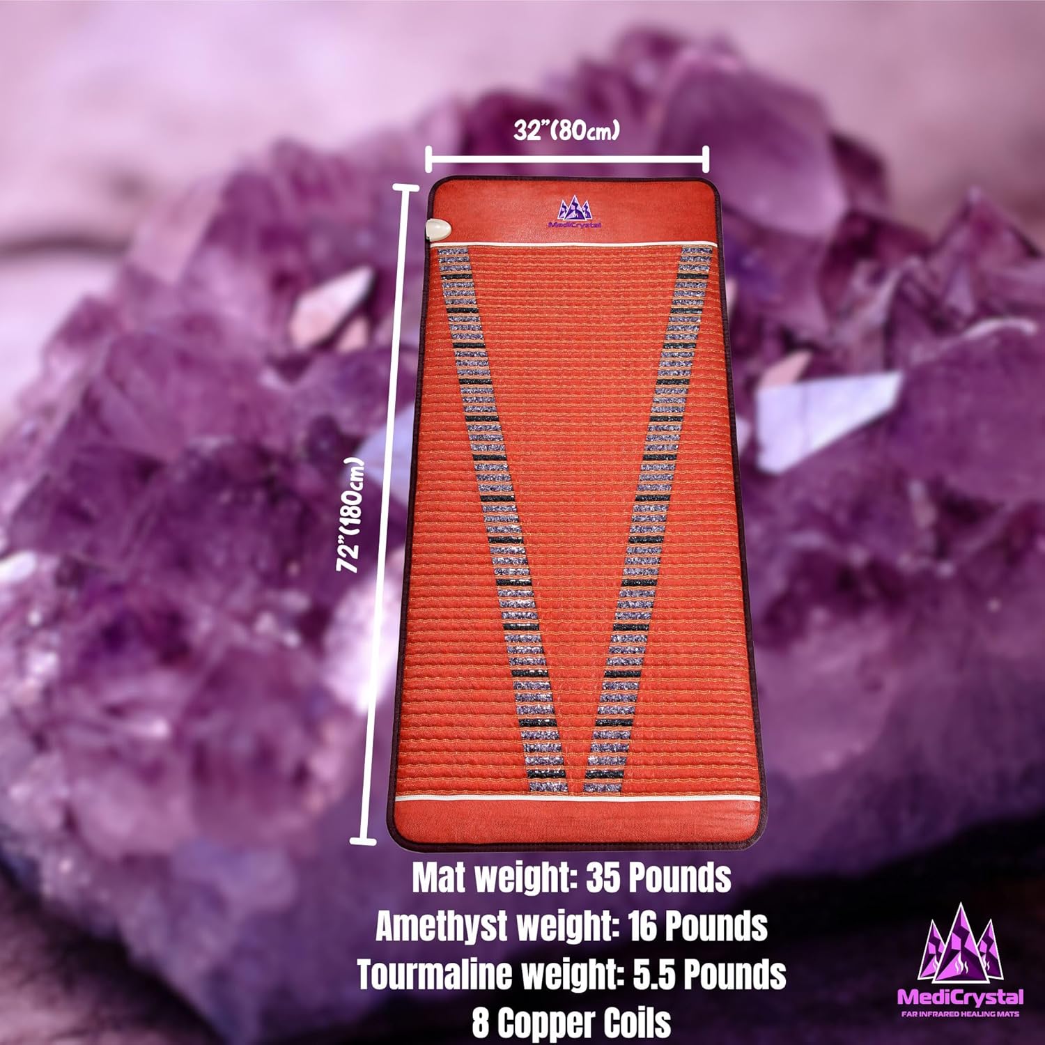 MediCrystal Infrared Heating Bio Stimulation Mat - Professional 72"L x 32"W - Natural Amethyst & Tourmaline Crystals - Adjustable Temperature 86-158° (30-70°C) - Negative Ions - FDA Reg Manufacturer