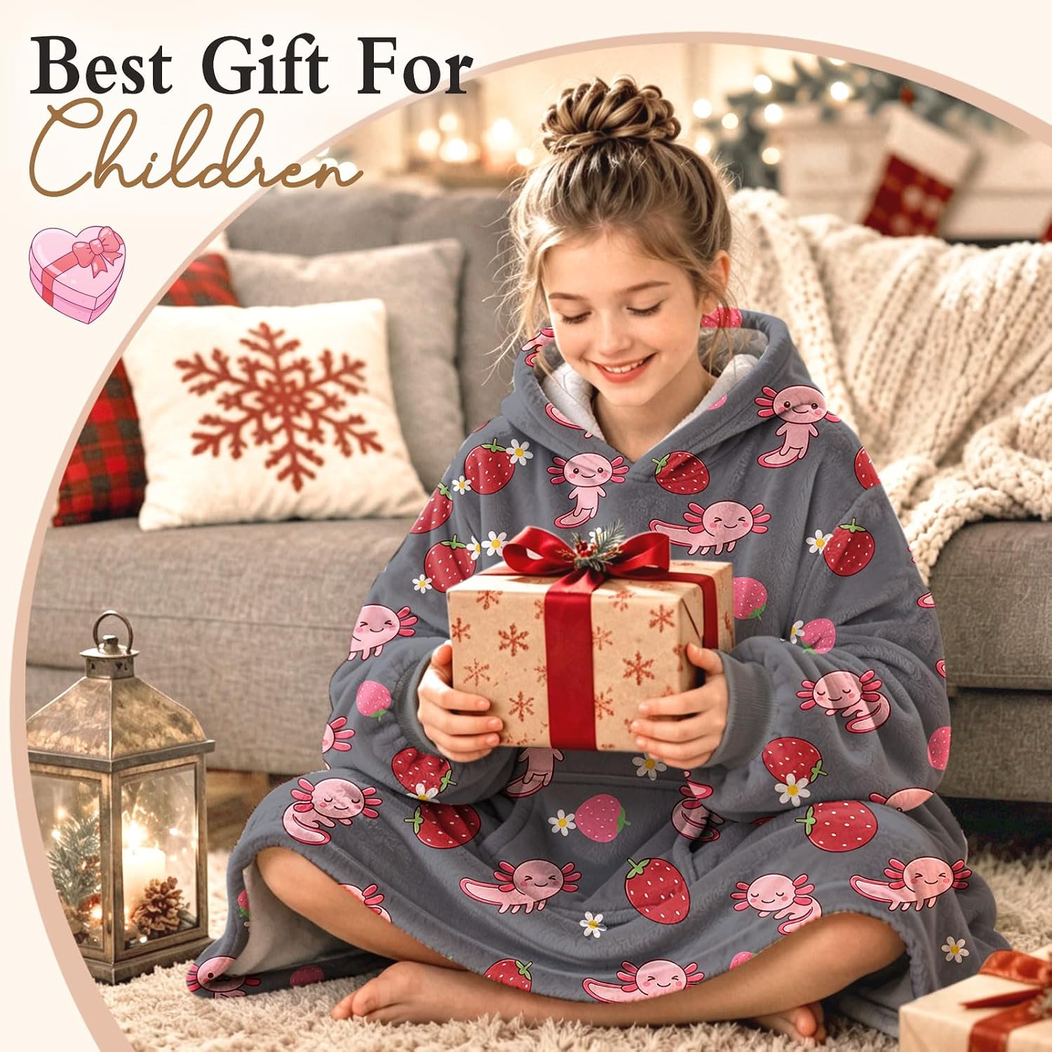 Axolotl Hoodie Blanket, Gray Wearable Blanket Gift for Girls Kids Child