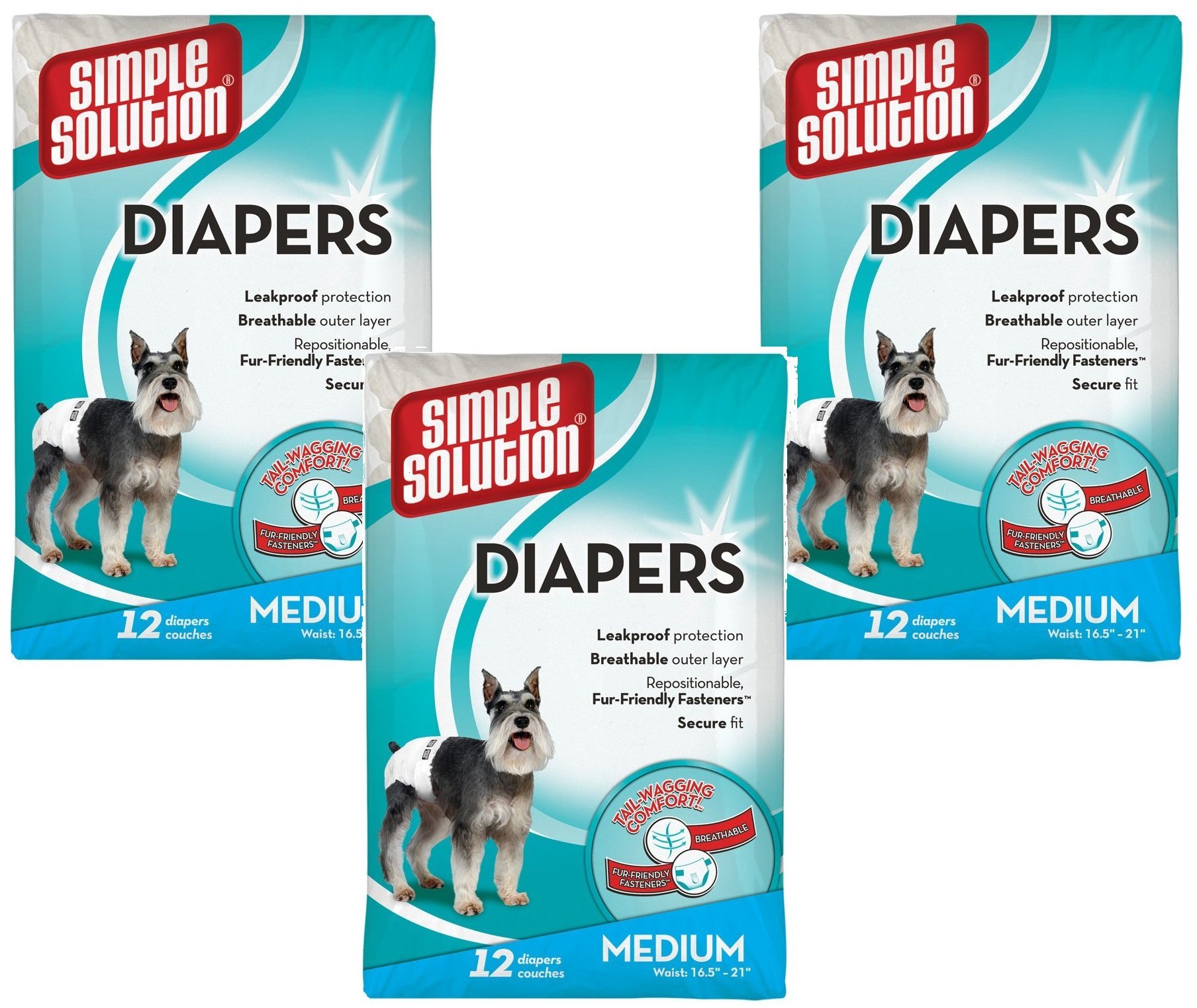 3 Pack of Disposable Dog Diapers, Medium, 12 Count each