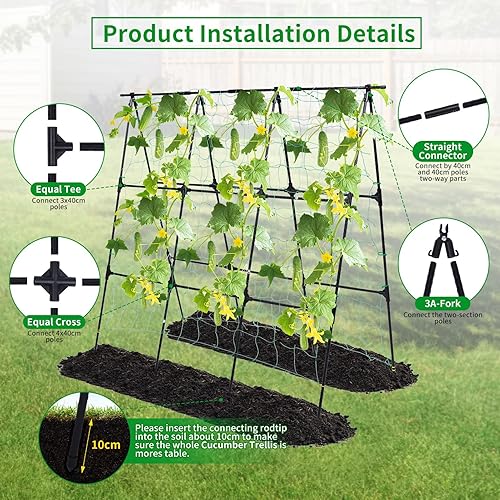 Miniatura 4 de Enrejado de pepino de jardín para plantas trepadoras al aire libre, marco A de 50 x 48 pulgadas, enrejado de pepino para cama elevada de jardín,