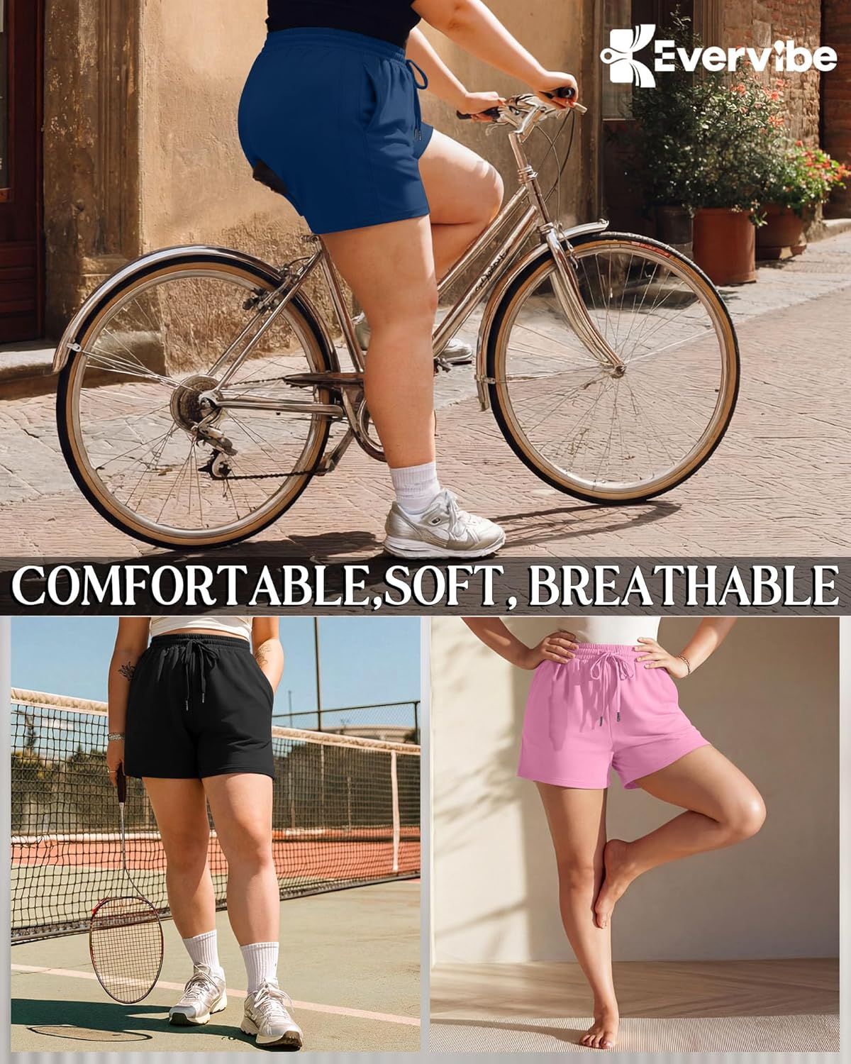 3 Pack Women's Plus Size Sweat Shorts Drawstring Elastic Waist Athletic Lounge Shorts with Pocket