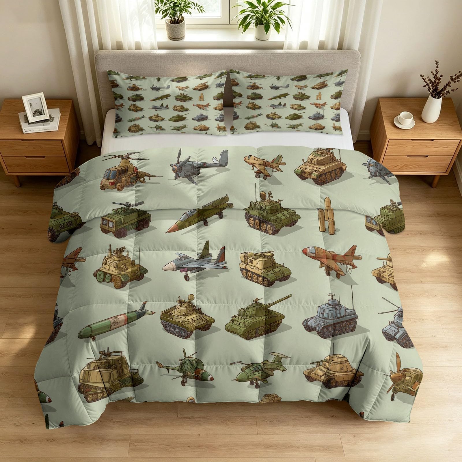 Couette d'été militaire 140x200 cm légère pour lit enfant fan d'avions et chars