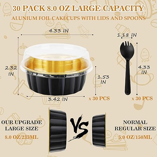Miniatura 2 de Mini moldes para pasteles con tapas, 30 moldes individuales de 8 onzas para tartas, tazas de aluminio para hornear, mini moldes de aluminio con