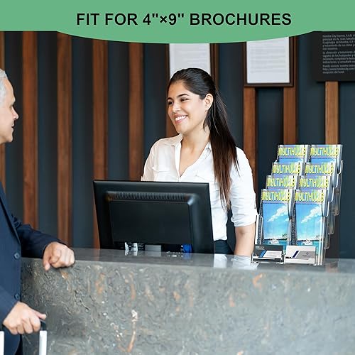 Miniatura 6 de zavekia Soporte acrílico para folletos de 4 niveles de 8.5 x 11 pulgadas, soporte organizador de literatura transparente con 4 divisores separados