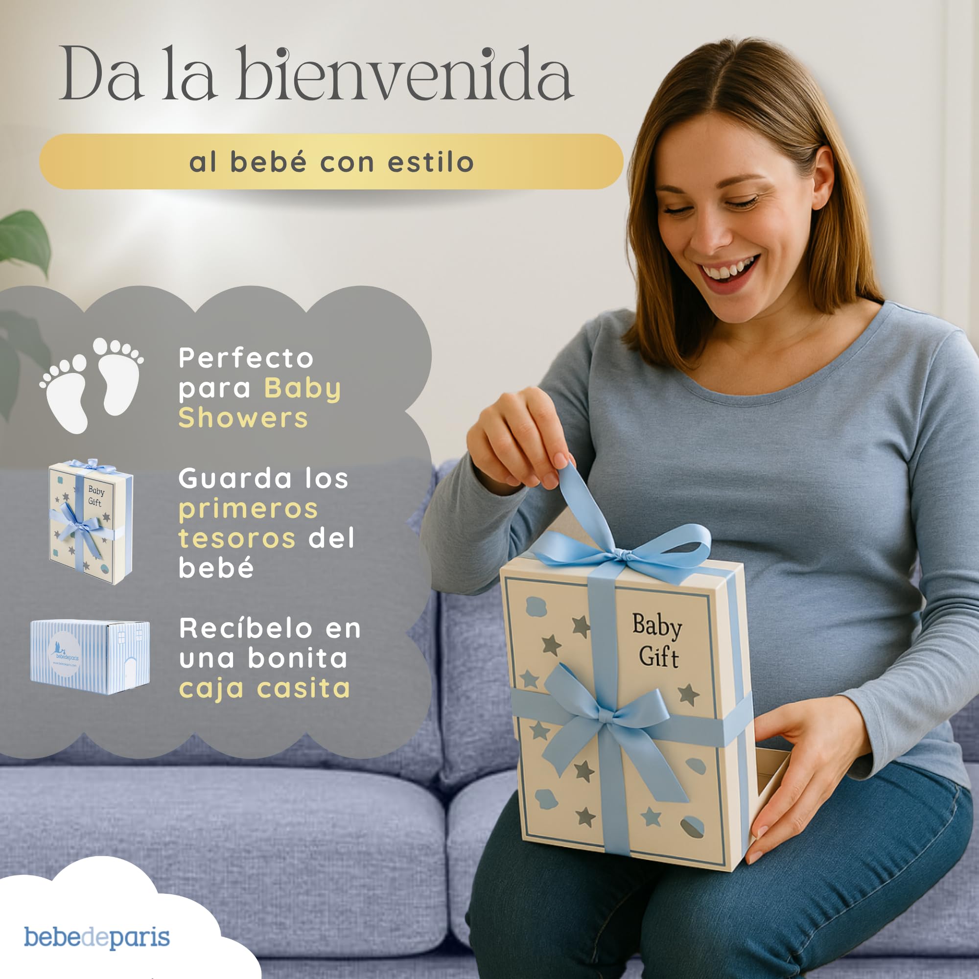 Regalo Bebé Recién Nacido Niño y Niña Con Muselina Bordada | Chupete y Calcetines | Canastilla Ideal Para Un Regalo Suave | Cesta Personalizada (Azul) | BebeDeParis