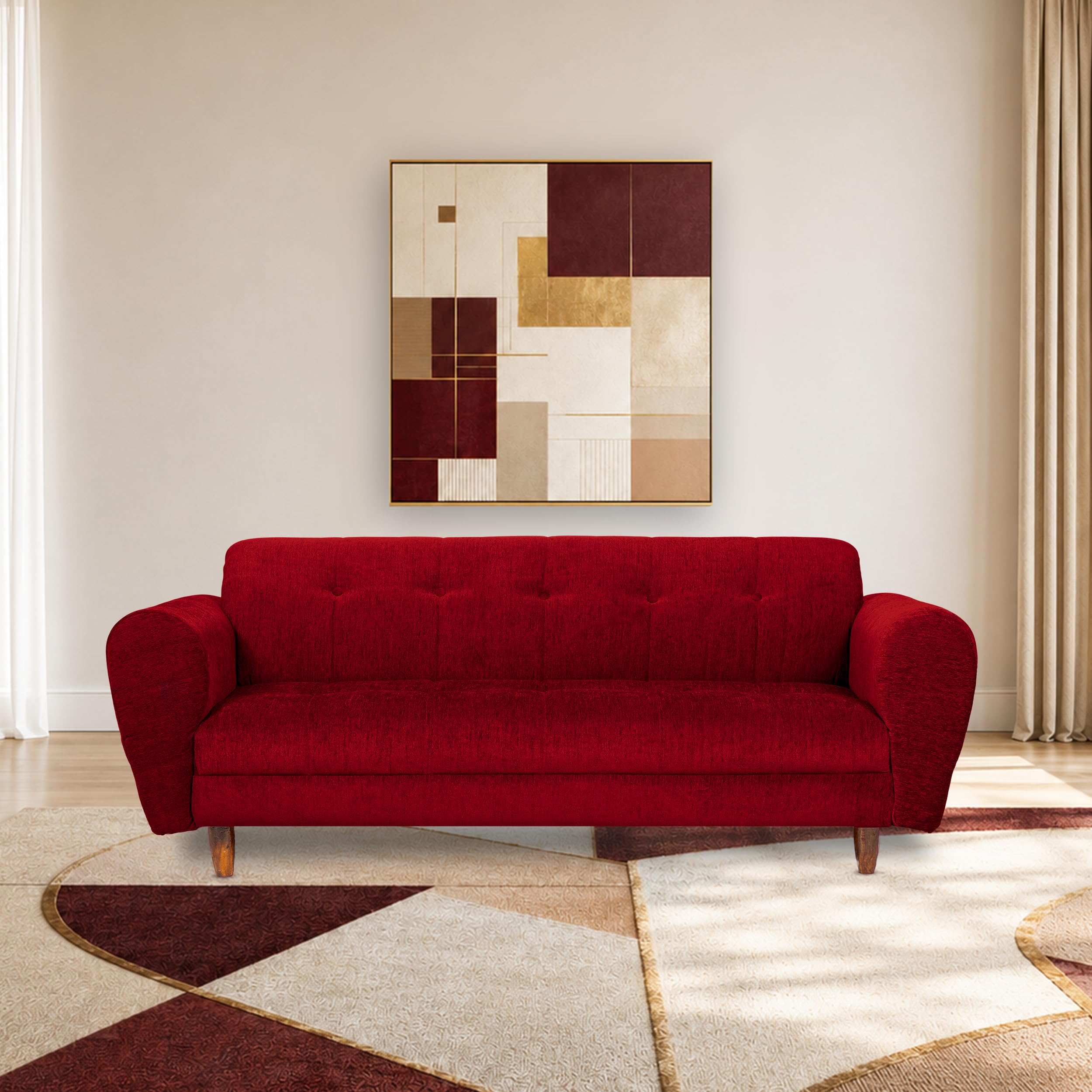 Seventh Heaven Milan 3 Seater Sofa | Luxury Comfort & Extra Spacious | Sofa | Sofa Set | Wooden Sofa Set for Living Room | Sofa for Living Room & Office (Chenille Molfino - Maroon)-image-24