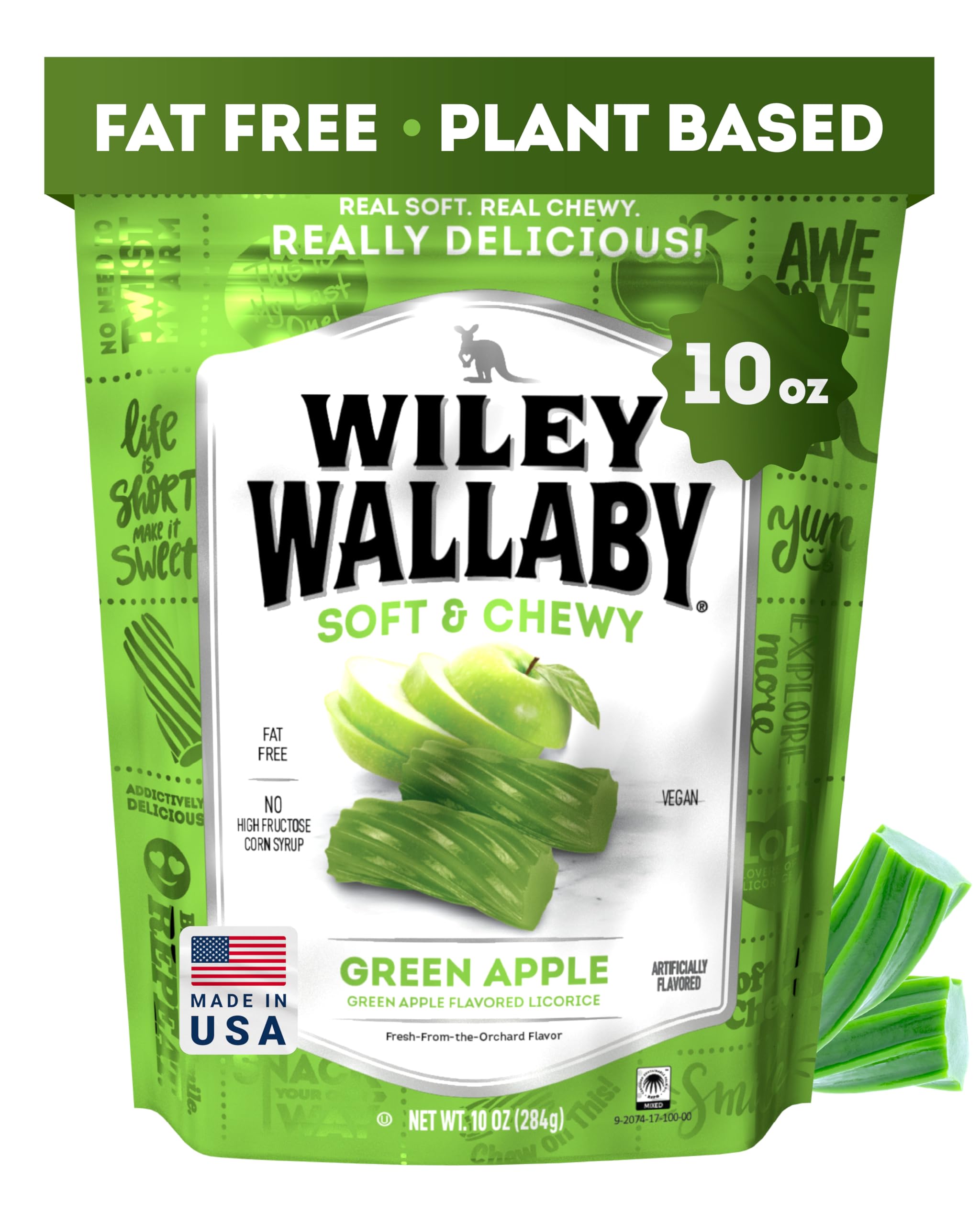 WILEY WALLABYLicorice 10 Ounce Classic Gourmet Soft & Chewy Australian Green Apple Licorice Candy Twists, 1 Pack