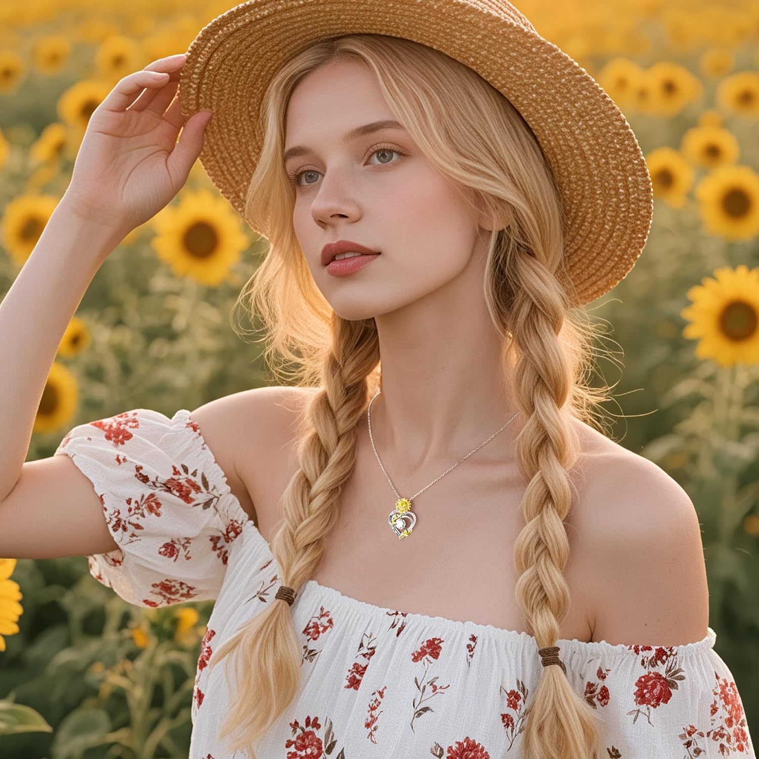 MOOSEA Sunflower Gifts for Women - 925 Sterling Silver Moissanite Sunflower Necklace Anniversary Birthday Gift for Women Wife Girlfriend You Are My Sunshine Jewelry Gifts - Image 2