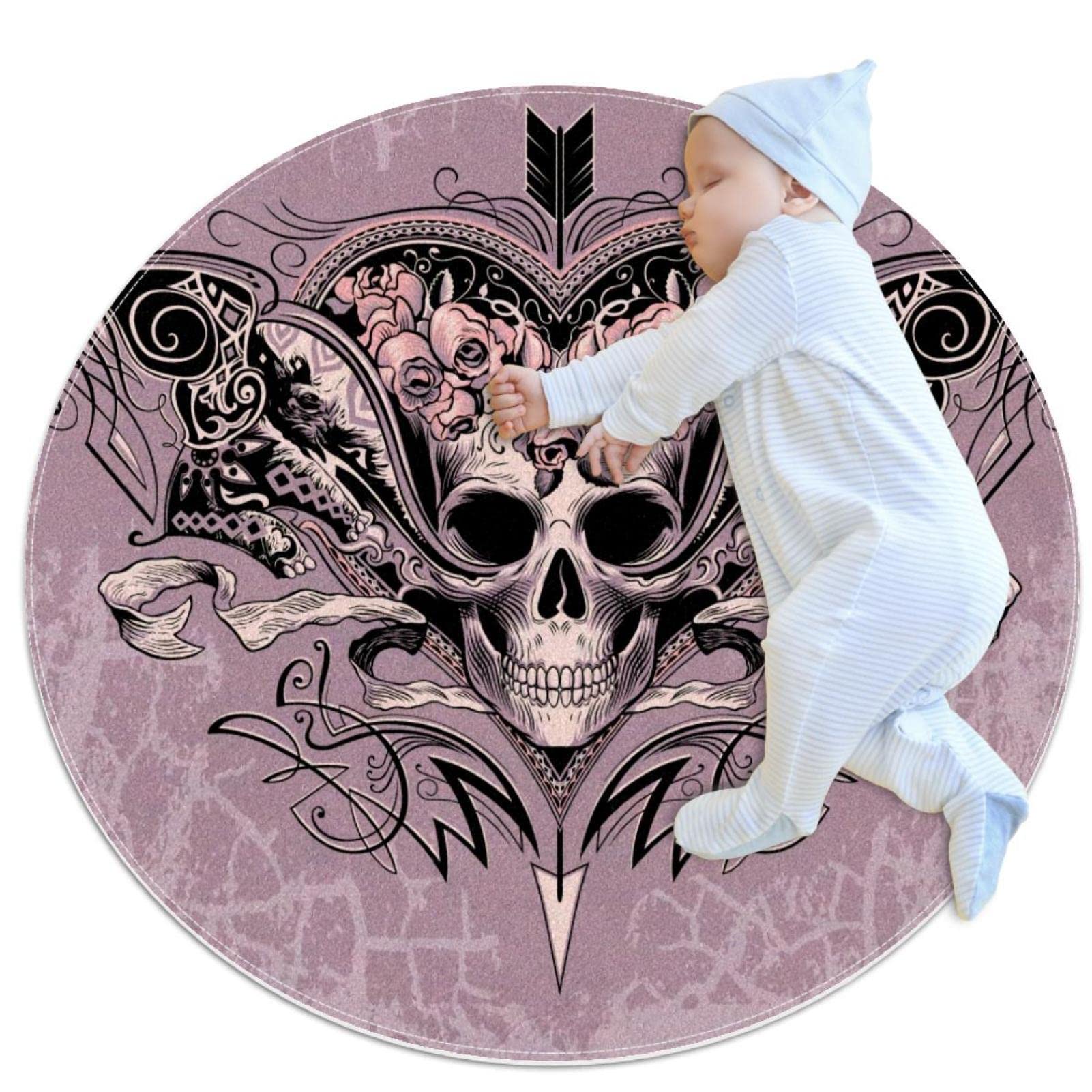 Tapis de sol chambre enfant tête de mort et cœur déco