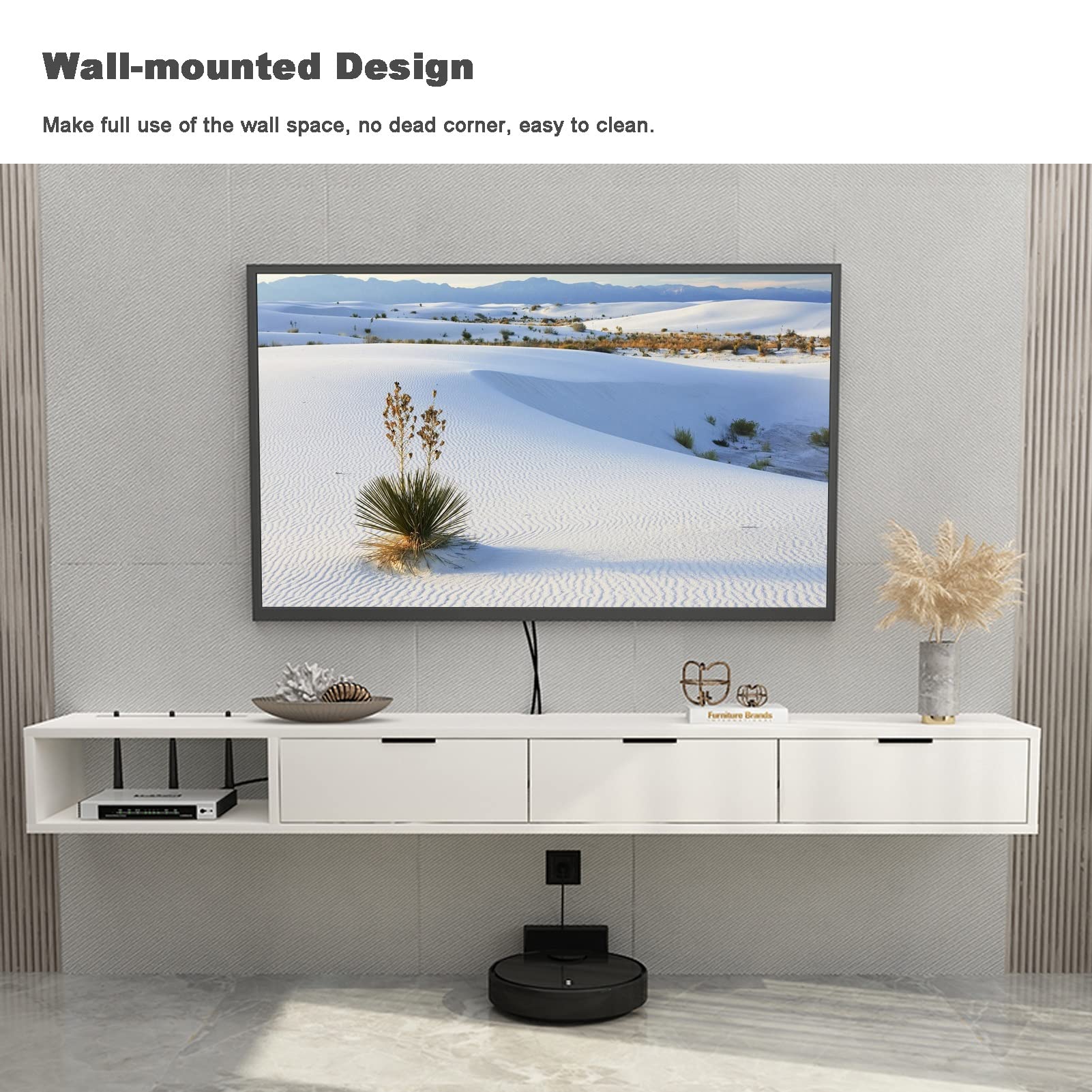 Amazon｜壁掛けテレビ台フローティング、4ストレージコンパートメント 