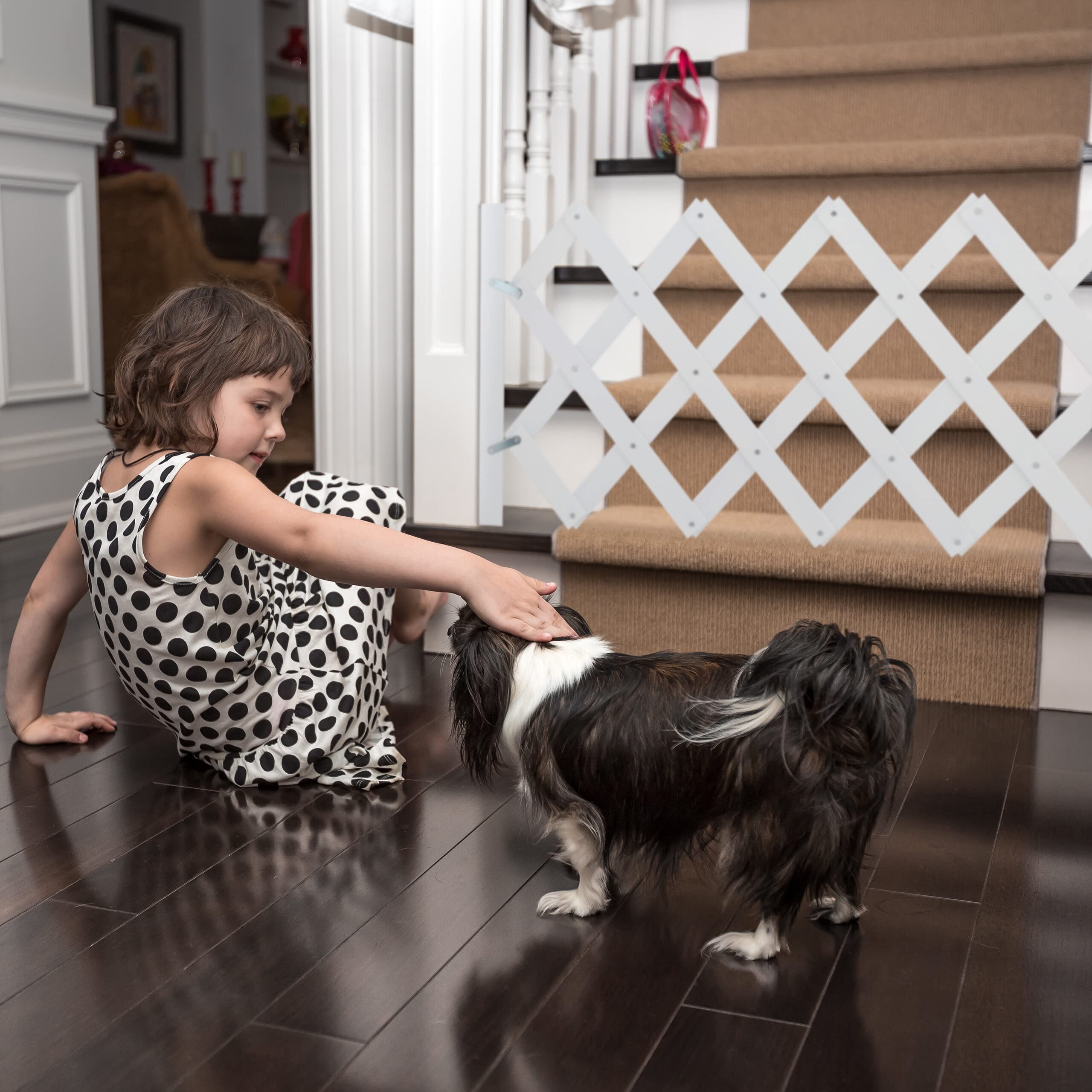 Relaxdays Cancelletto di Sicurezza per Cani, Recinzione Allungabile Fino a 108,5 cm, Alto 47,5-60 cm, in bambù, Bianco