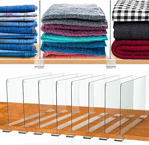 HOMEIKEA Divisores de estantes para organización de armarios, 8 piezas, separadores de estantes acrílicos resistentes (12 x 8 pulgadas) para