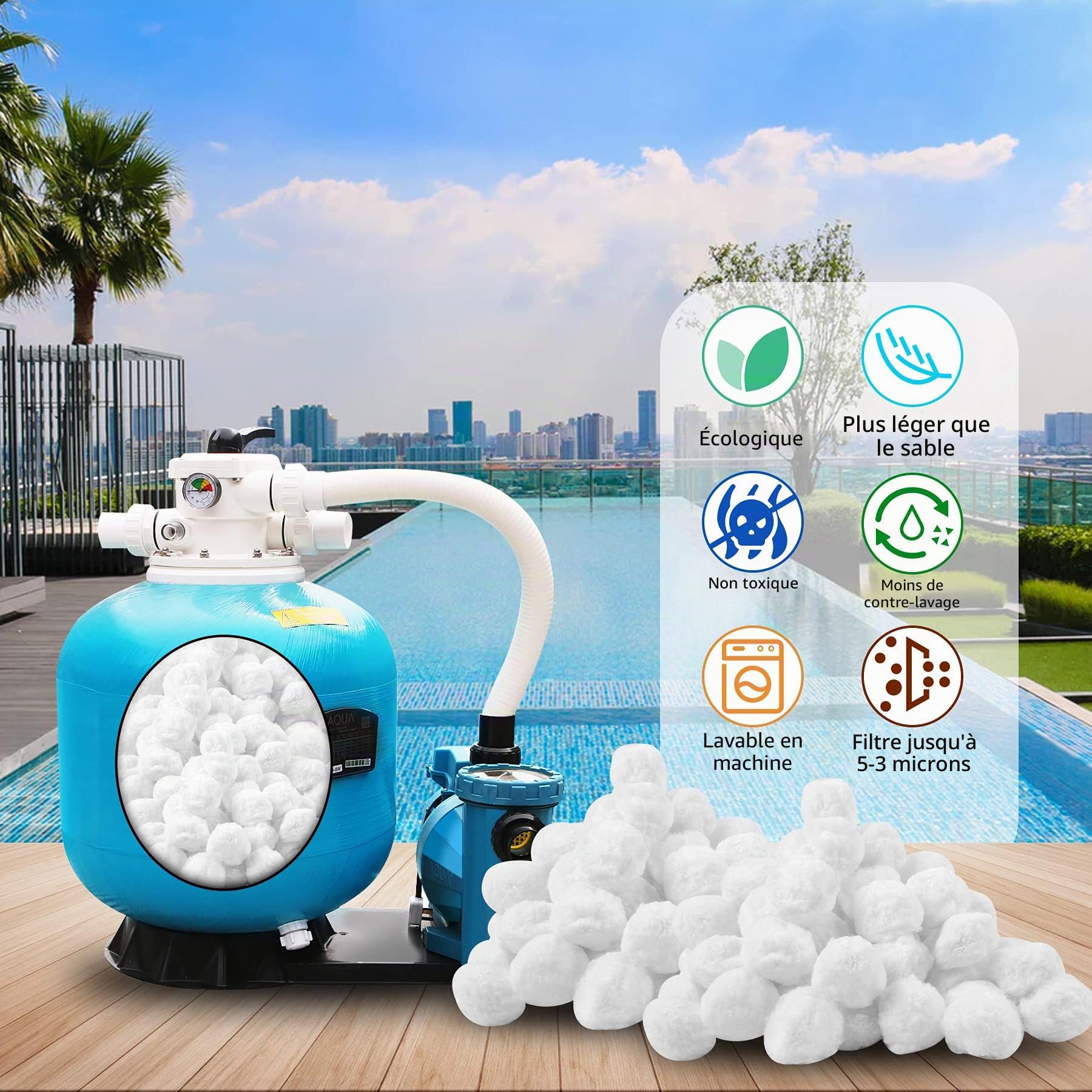 Forever Speed Balles filtrantes de 1400g pour systèmes de filtration à sable Convient pour les filtres de piscine,les installations de filtration de piscine et les aquariums Balles filtrantes blanches