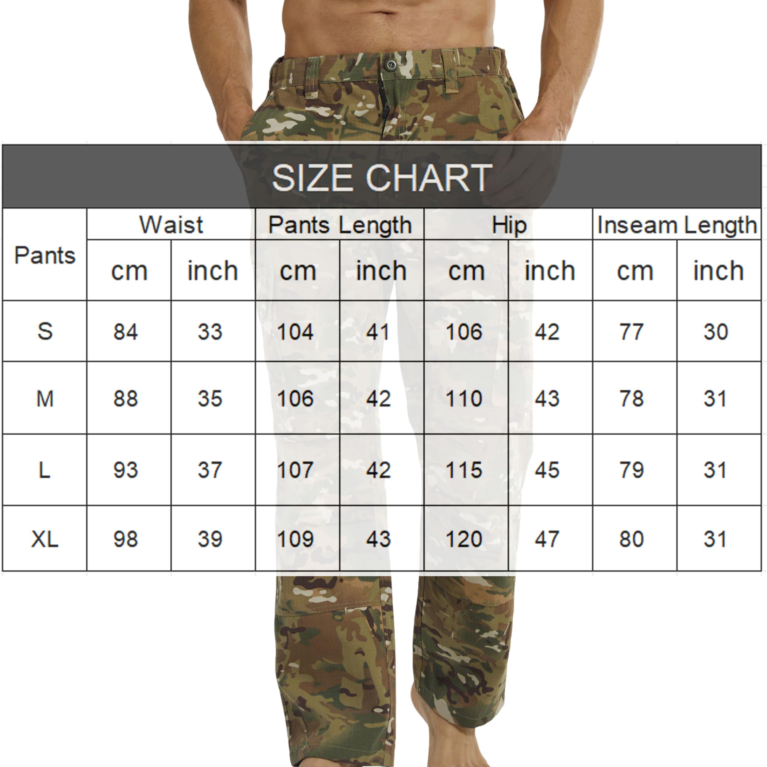 YUSHOW Pantalon Tactique Homme Randonnée Militaire Paintball Pantalon Cargo avec Poches Durable Airsoft Camouflage pour Chasse Trekking