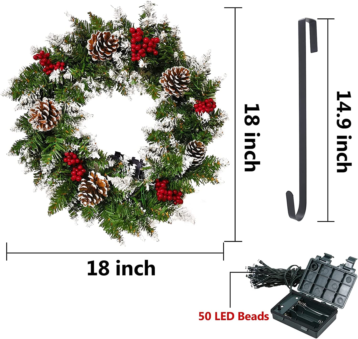 Corona de Navidad, corona de Navidad con luces, pequeña corona de Navidad artificial, copo de nieve de invierno, corona de Navidad para colgar en la puerta, decoración de Navidad