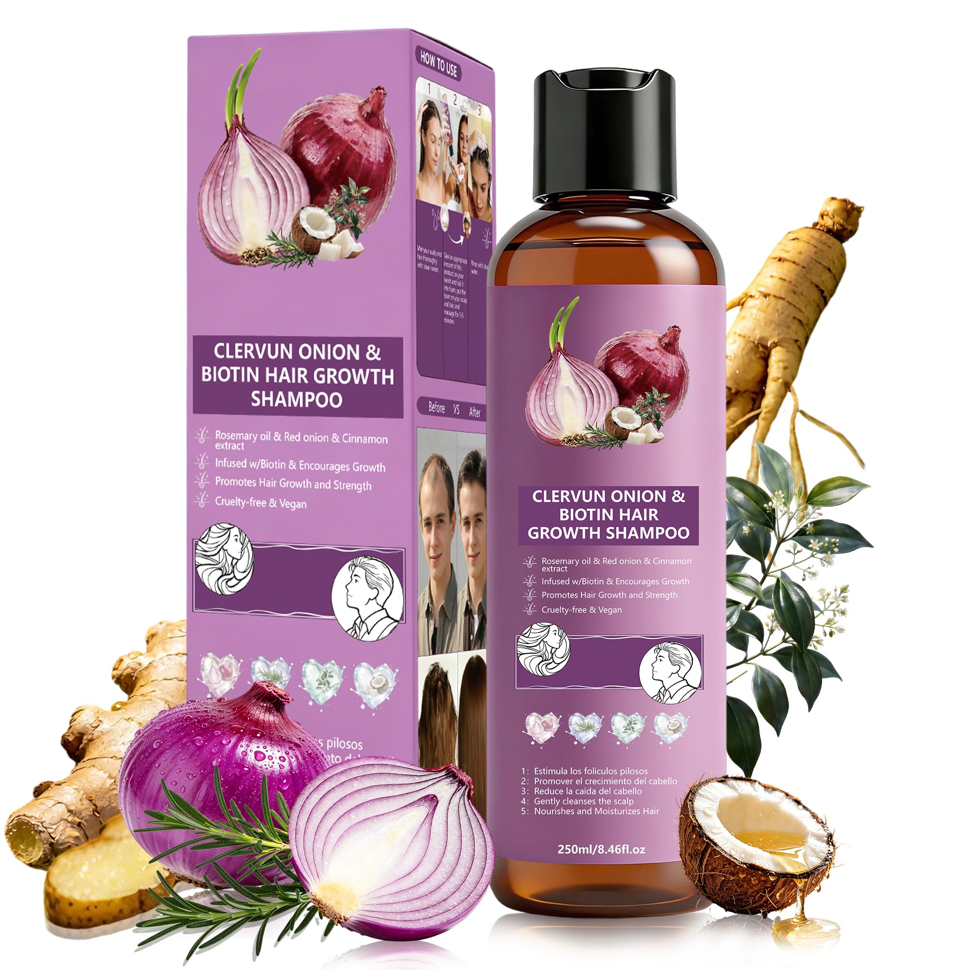Onion Shampoo for Hair Growth - Hair Regrowth Shampoos with Rosemary Oil, Red Onion, Biotin & Cinnamon Extract for Stronger, Thicker and Longer Hair, Shampoo De Cebolla Anti Hair Loss Shampoo