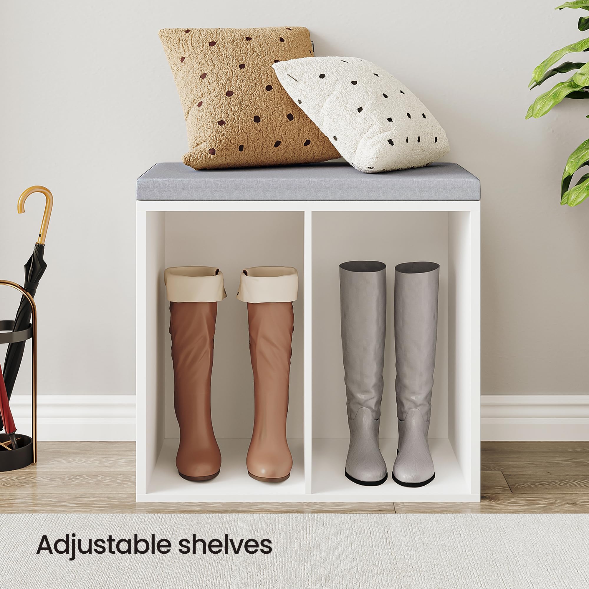 Hzuaneri Schuhbank mit Sitzfläche, weiß-grau, 6 Fächer, 30x60x52,7cm | Schuhregal, Sitzbank mit Stauraum, Kissen, verstellbare Ablagen, für Wohnzimmer, Flur, Schlafzimmer, SB09903X
