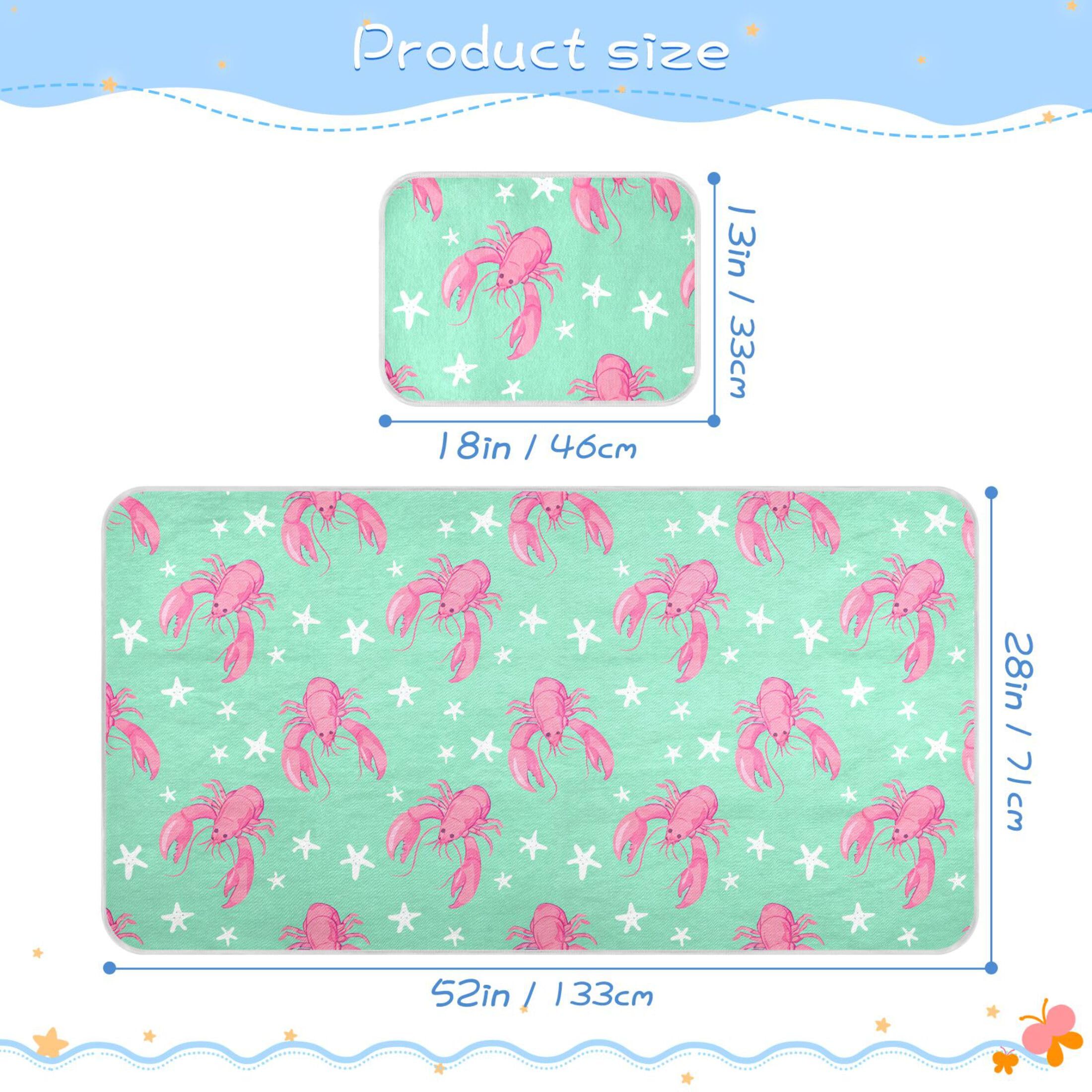 Takiito Pink Lobsters Baby Cooling Mattress Pad, Soft & Breathable Cooling Mat Keep Baby Cool in Summer 28x52 in, Nursery Essential