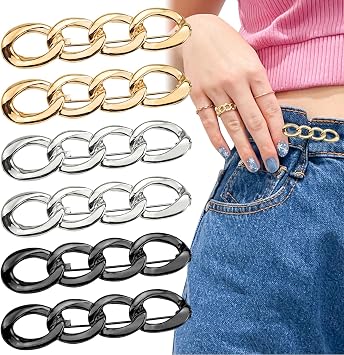6 PCS Adjustable Jeans Button, Pant Waist Tightener, Jean Button Pins for Waist Pins No Sewing Brooch Tightening Waistband Tightener for Pants Jeans Skirts
